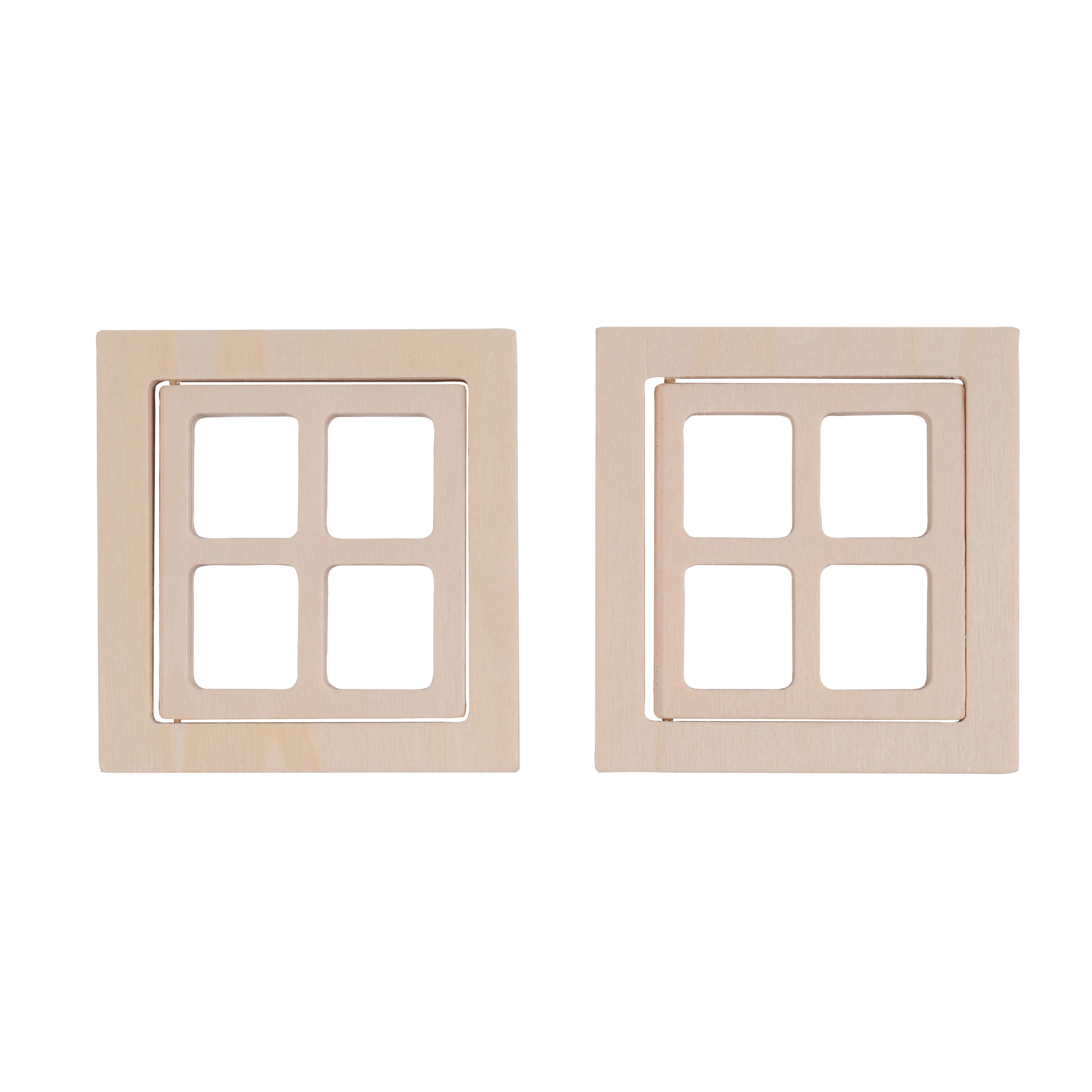 Miniatur Holzfenster mit Rahmen, 2 Stück