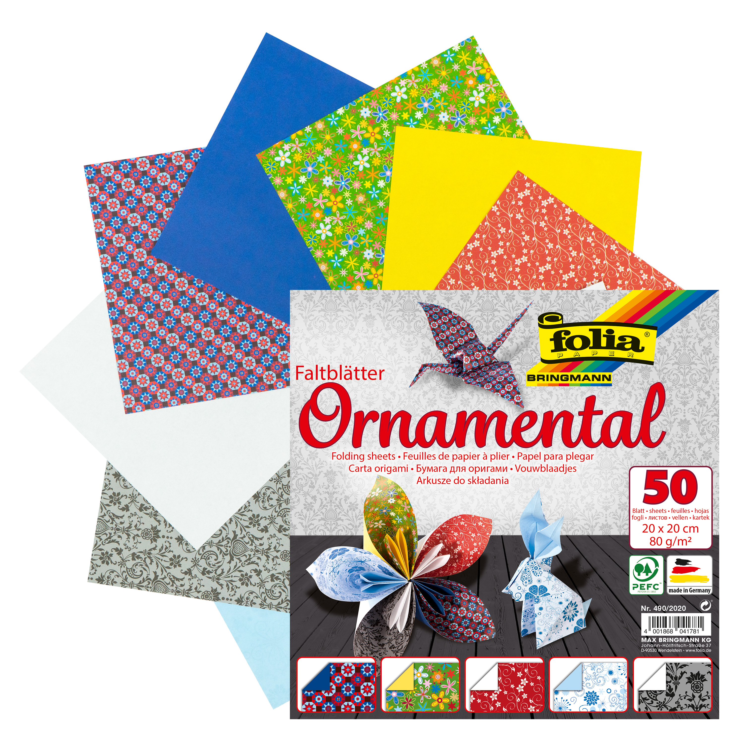 Origami Motiv-Faltblätter 'Ornamental', 20 x 20 cm