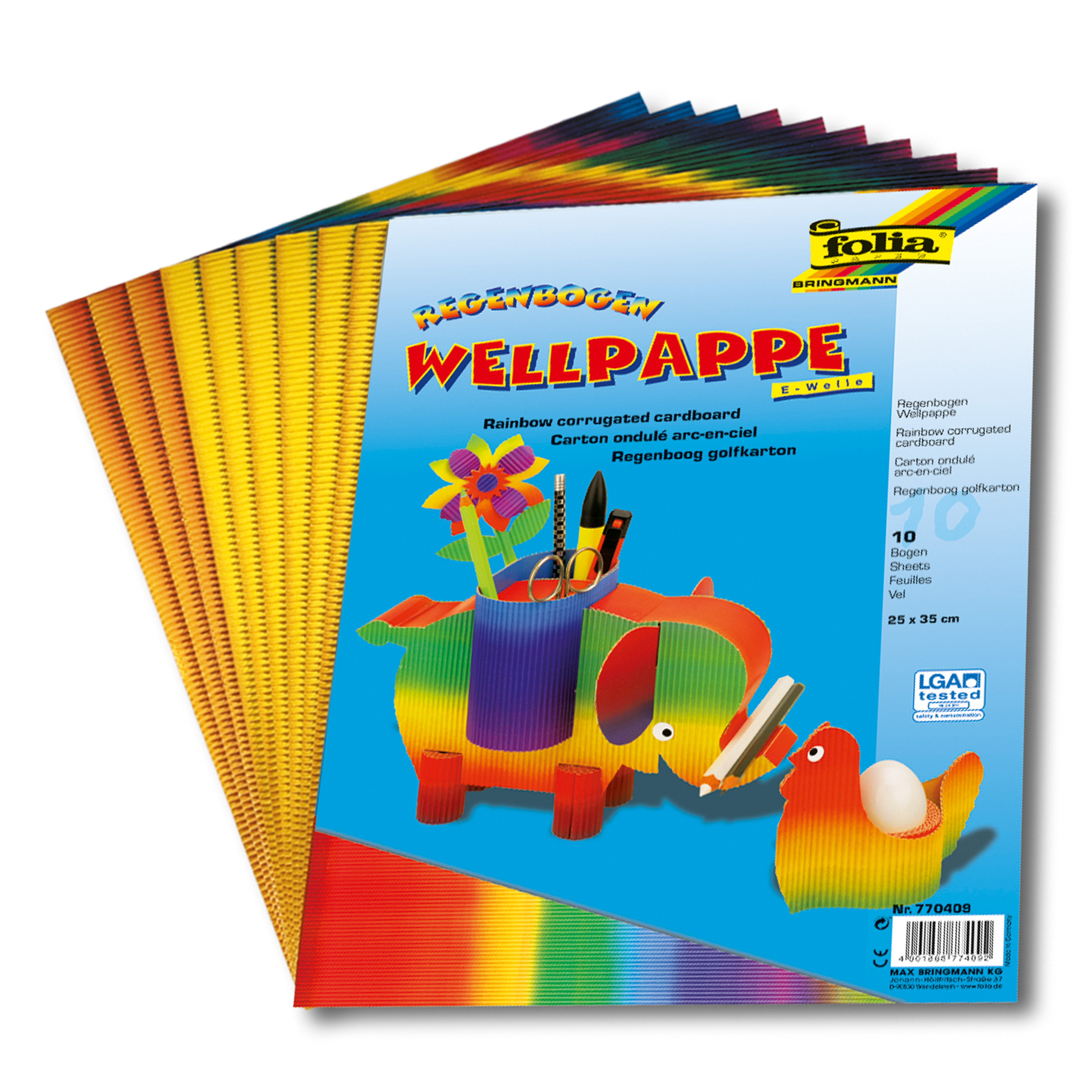 Bastel-Wellpappe regenbogenfarben, 50 x 70 cm
