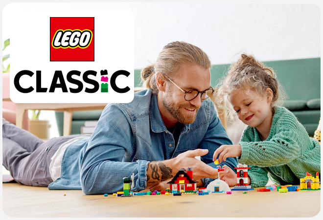Vater spielt mit Tochter, Lego Classic