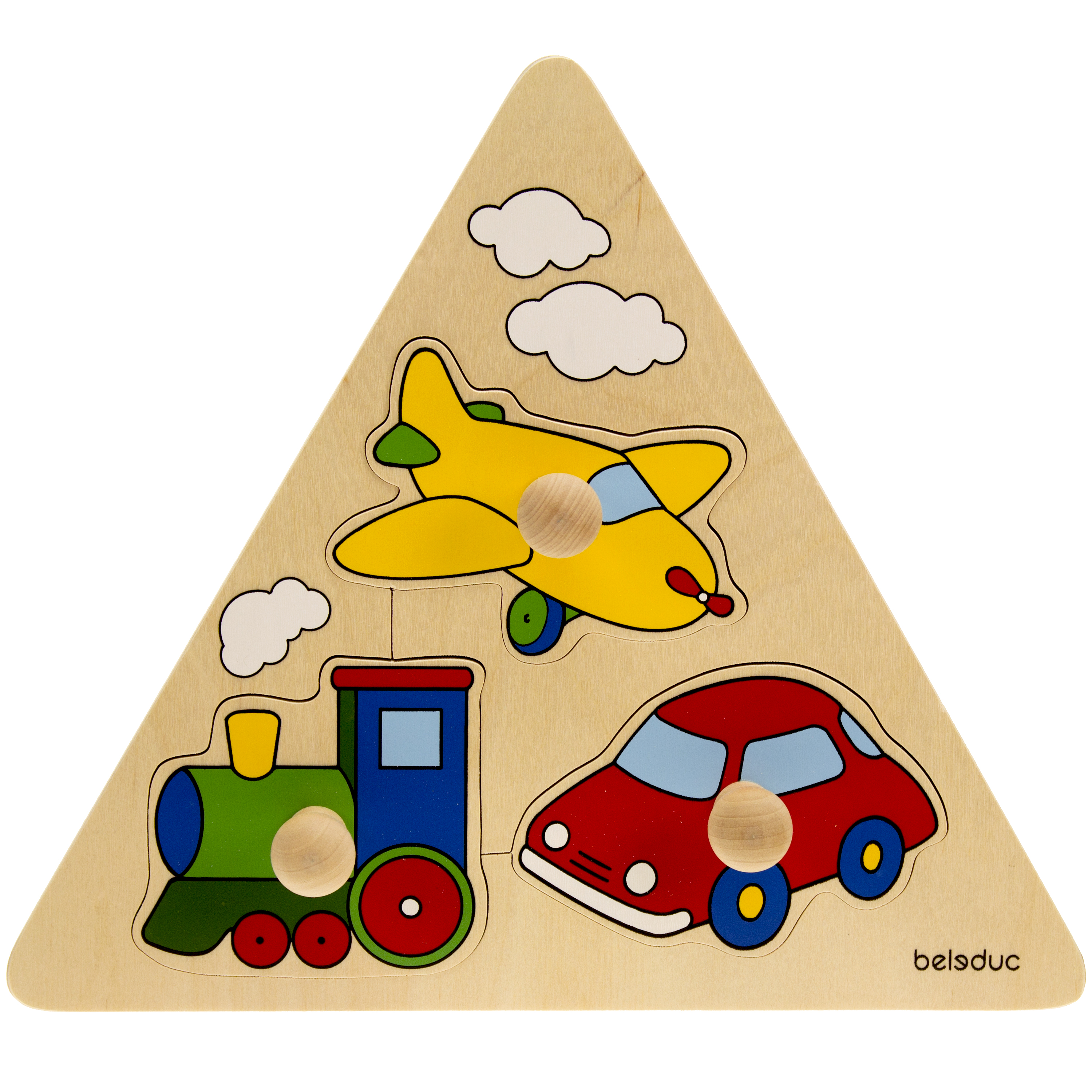 Dreiecks-Knopfpuzzle aus Holz 'Fahrzeuge'