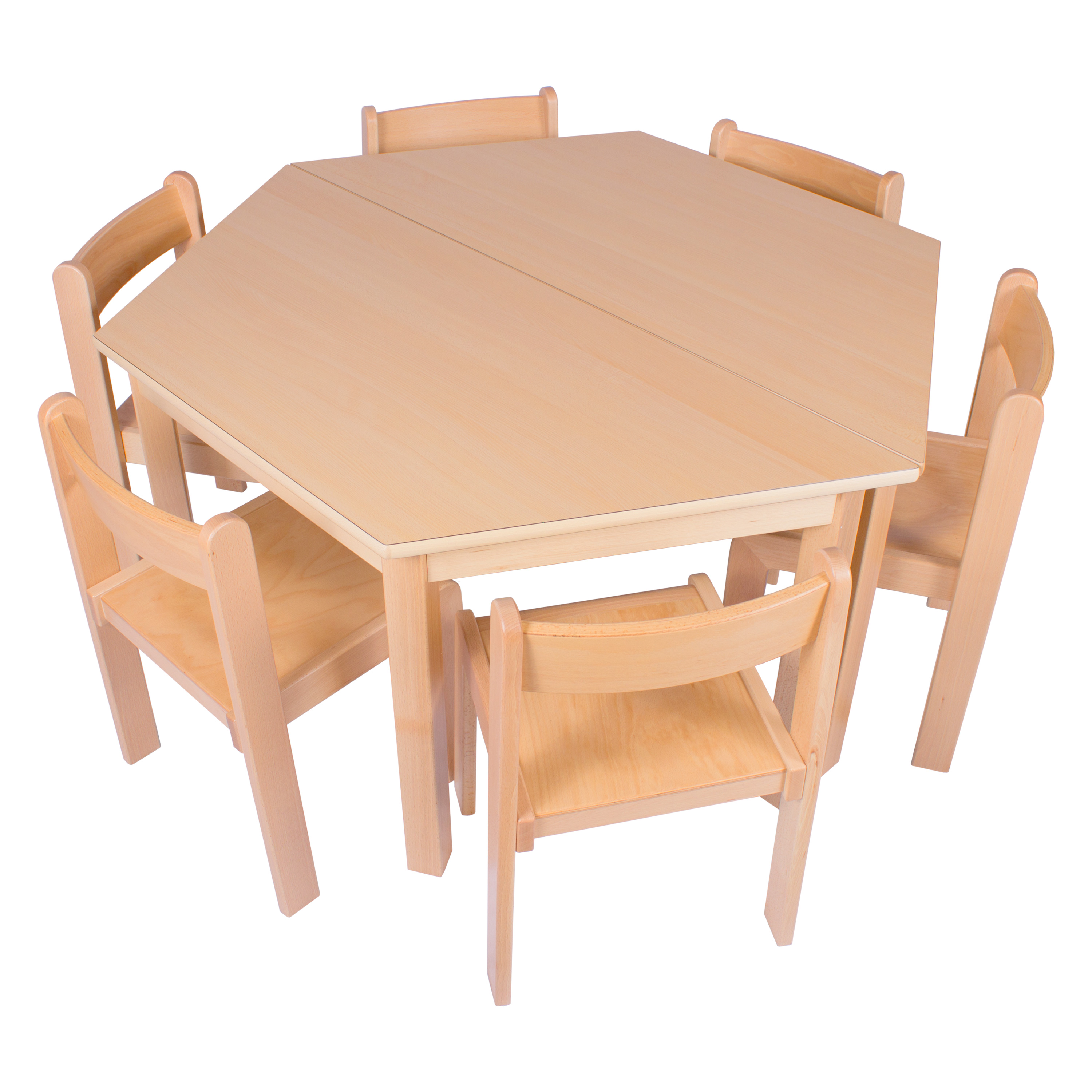 Tischgruppe 'Trapez' mit 6 Stühlen