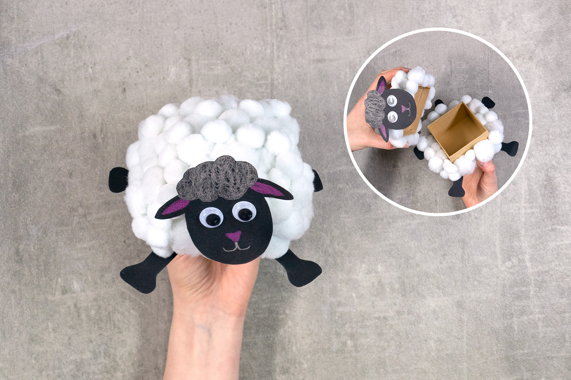 Pompon-Schaf als Geschenkdose Fertig!