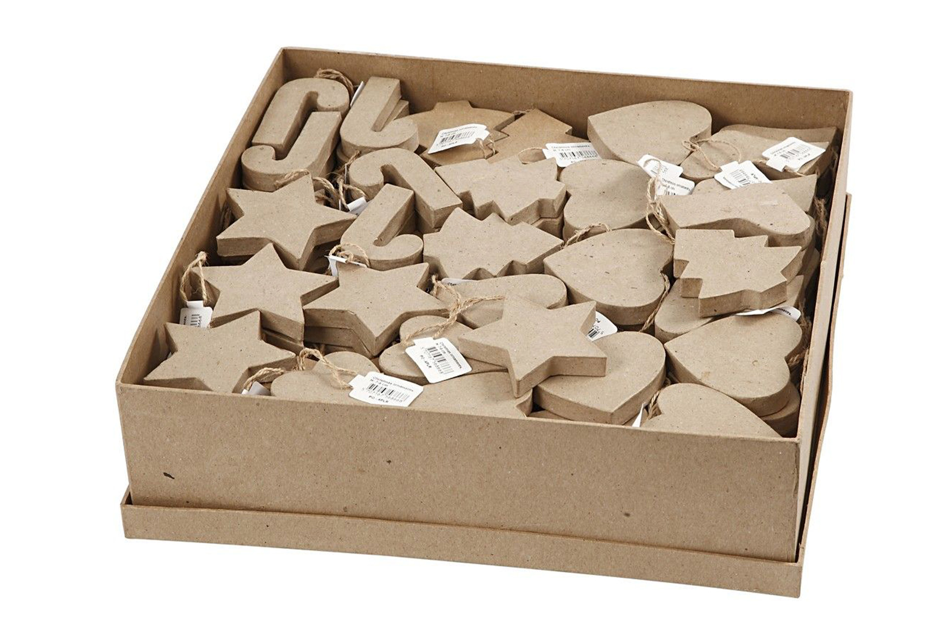 In der großen Box sind 174 Ornamente in 6 verschiedenen Formen enthalten: Stern, Strumpf, Tanne, Zuckerstange, breites Herz u