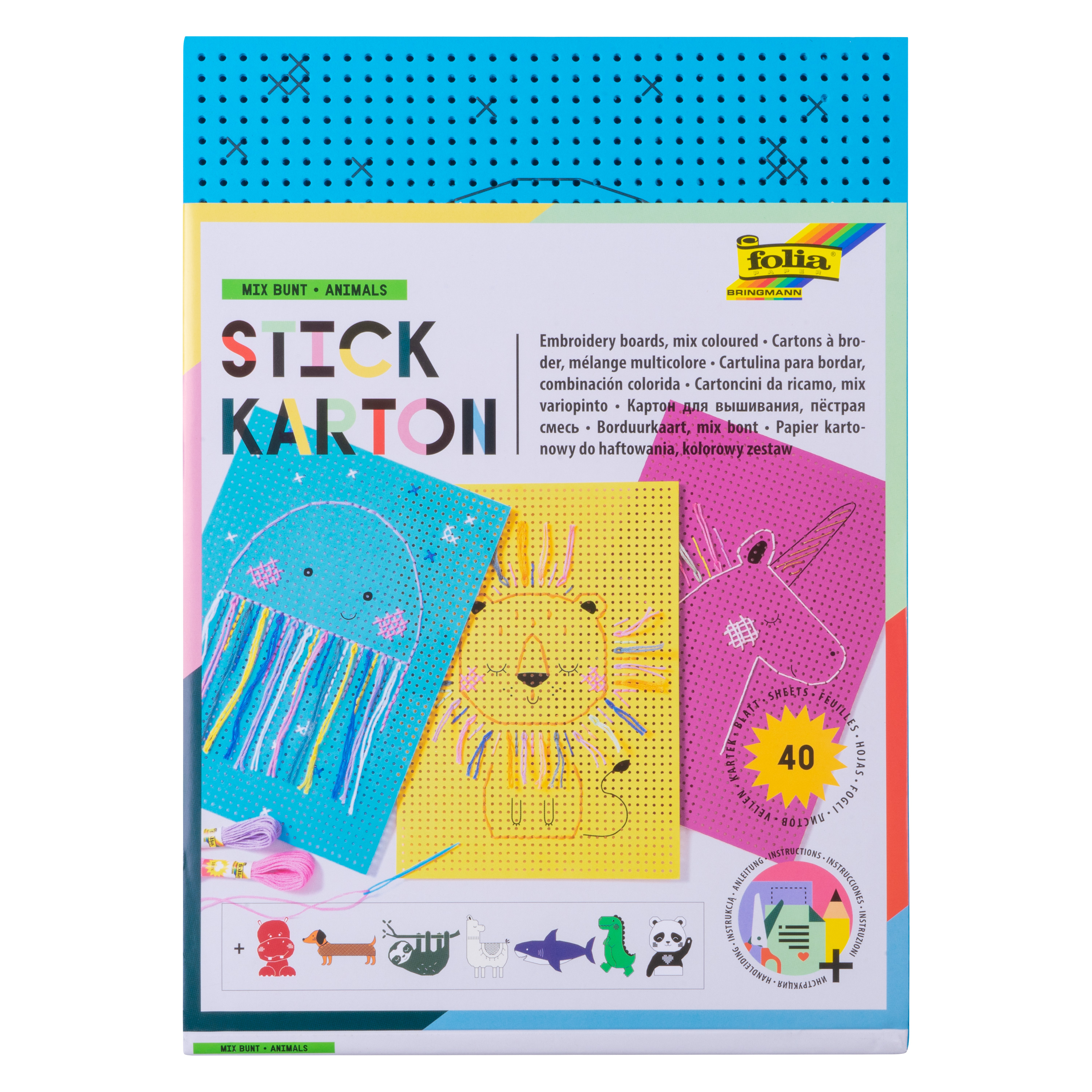Stickkarton 'Tiere', 40 Blatt, farbig sortiert