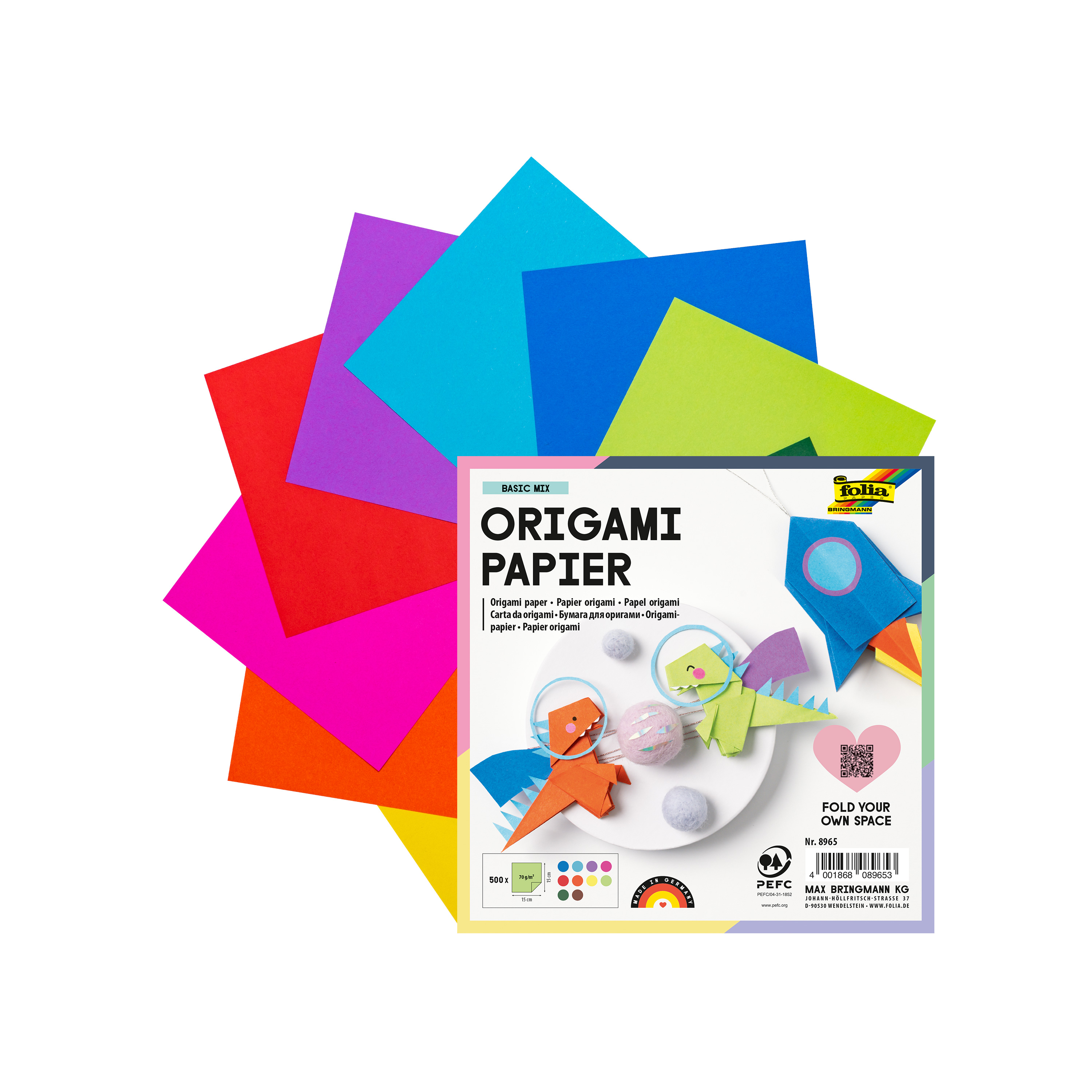 Origami Faltblätter Classic, 10 Farben, 15 x 15 cm