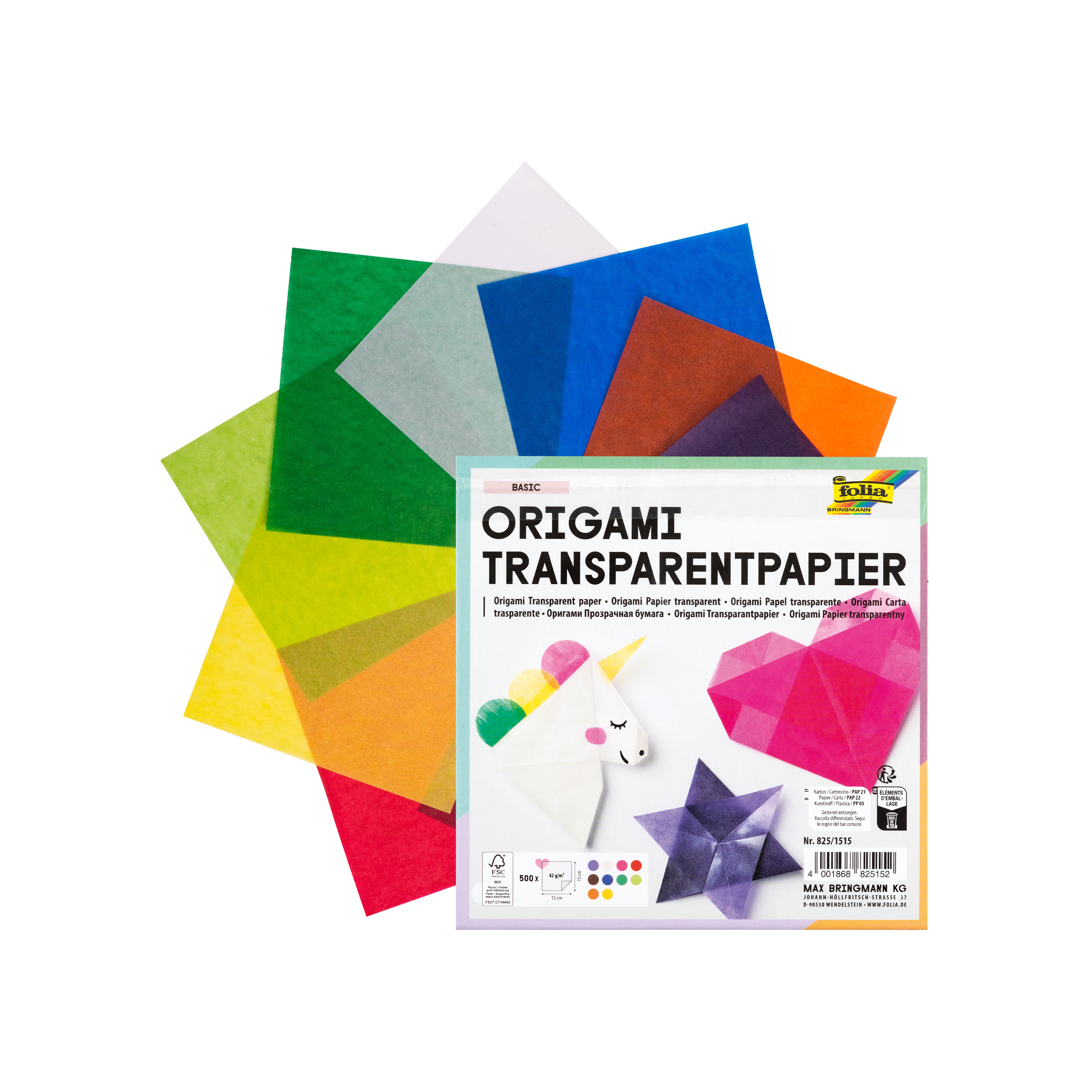 Origami Faltblätter Transparentpapier, 15 x 15 cm