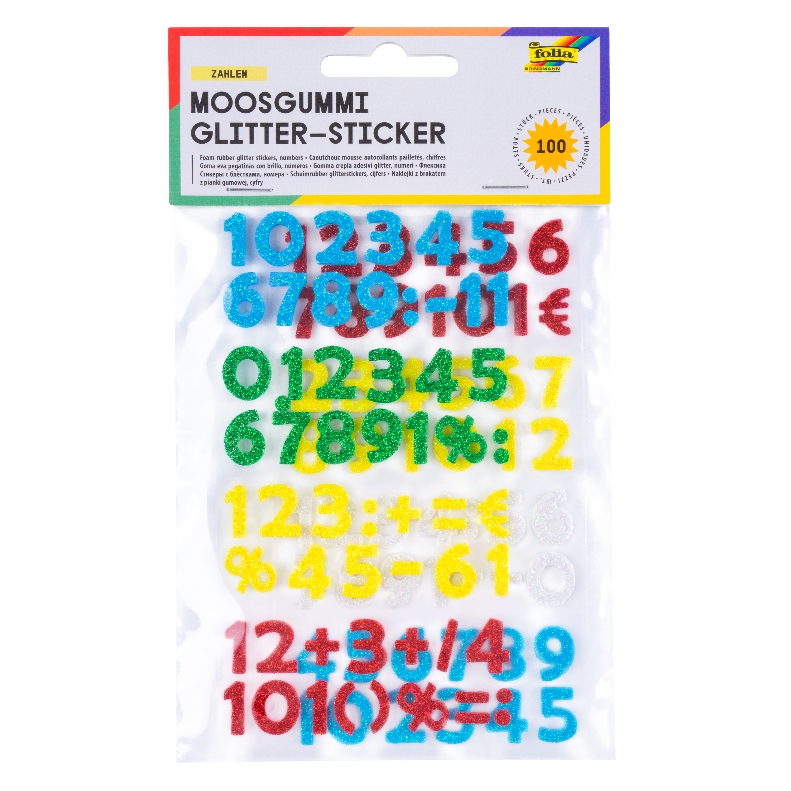 Moosgummi Glitter-Sticker 'Zahlen', 100 Stück
