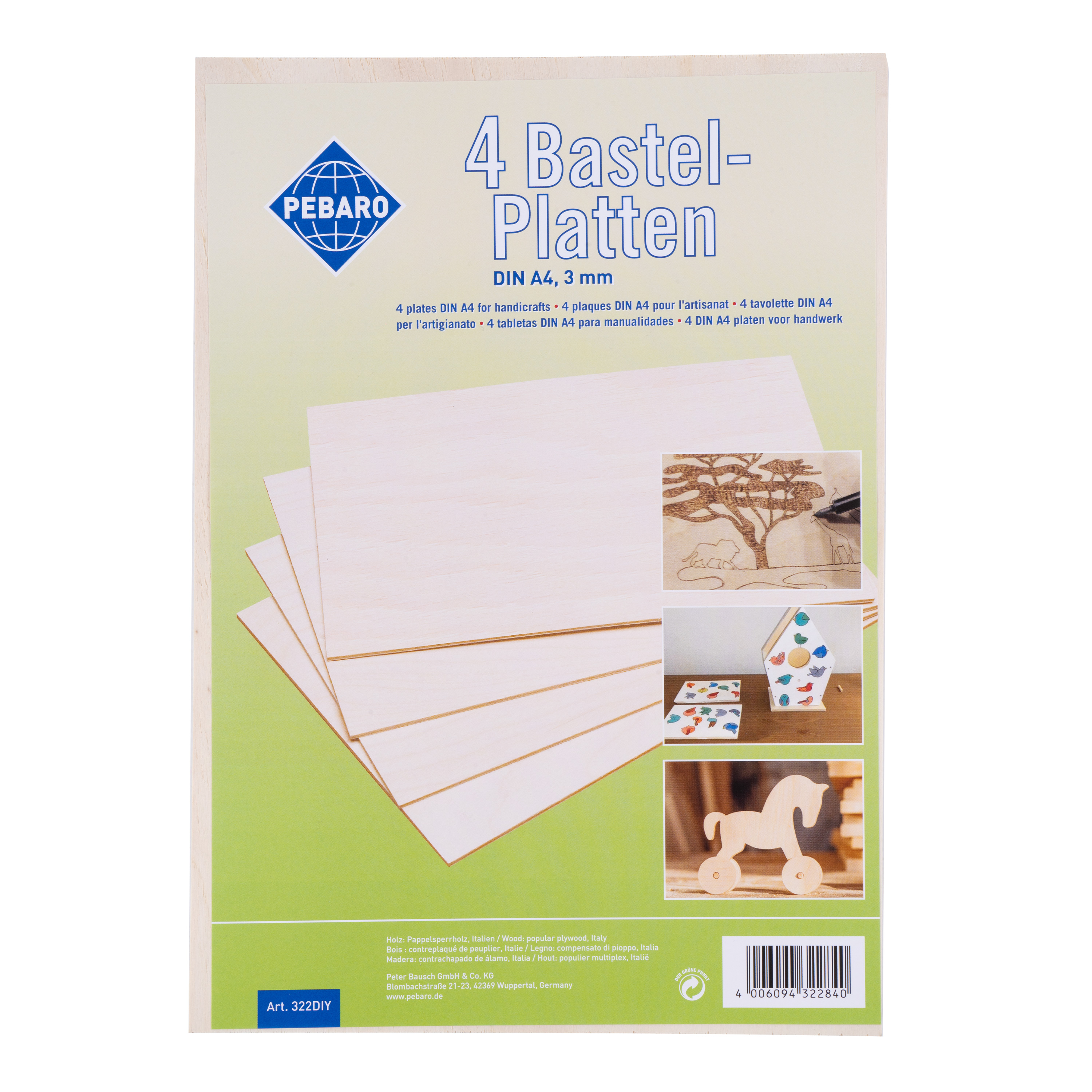 Pappel-Sperrholzplatten DIN A4-Format, 4 Stück