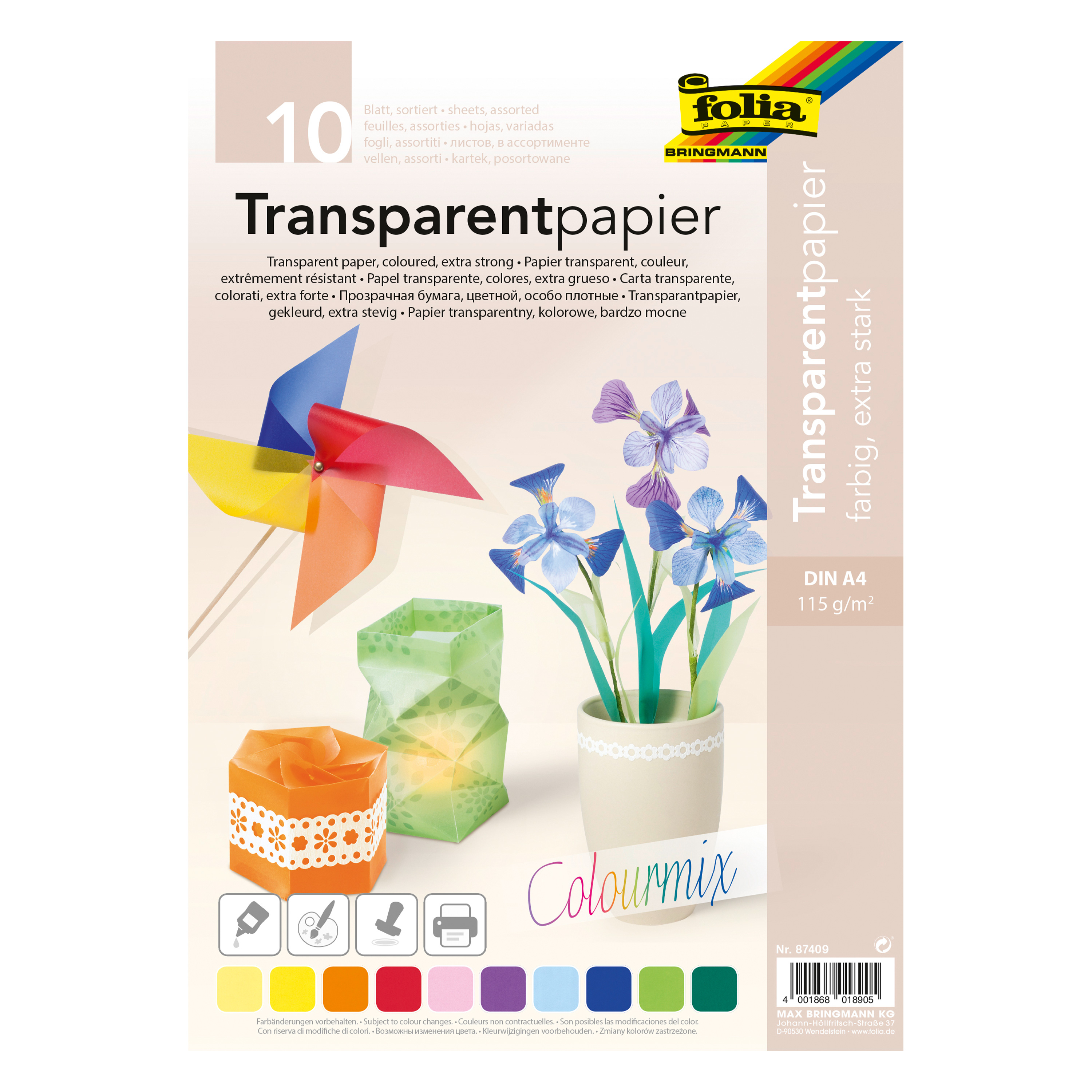 Transparentpapier 'Colourmix' DIN A4, 10 Bögen