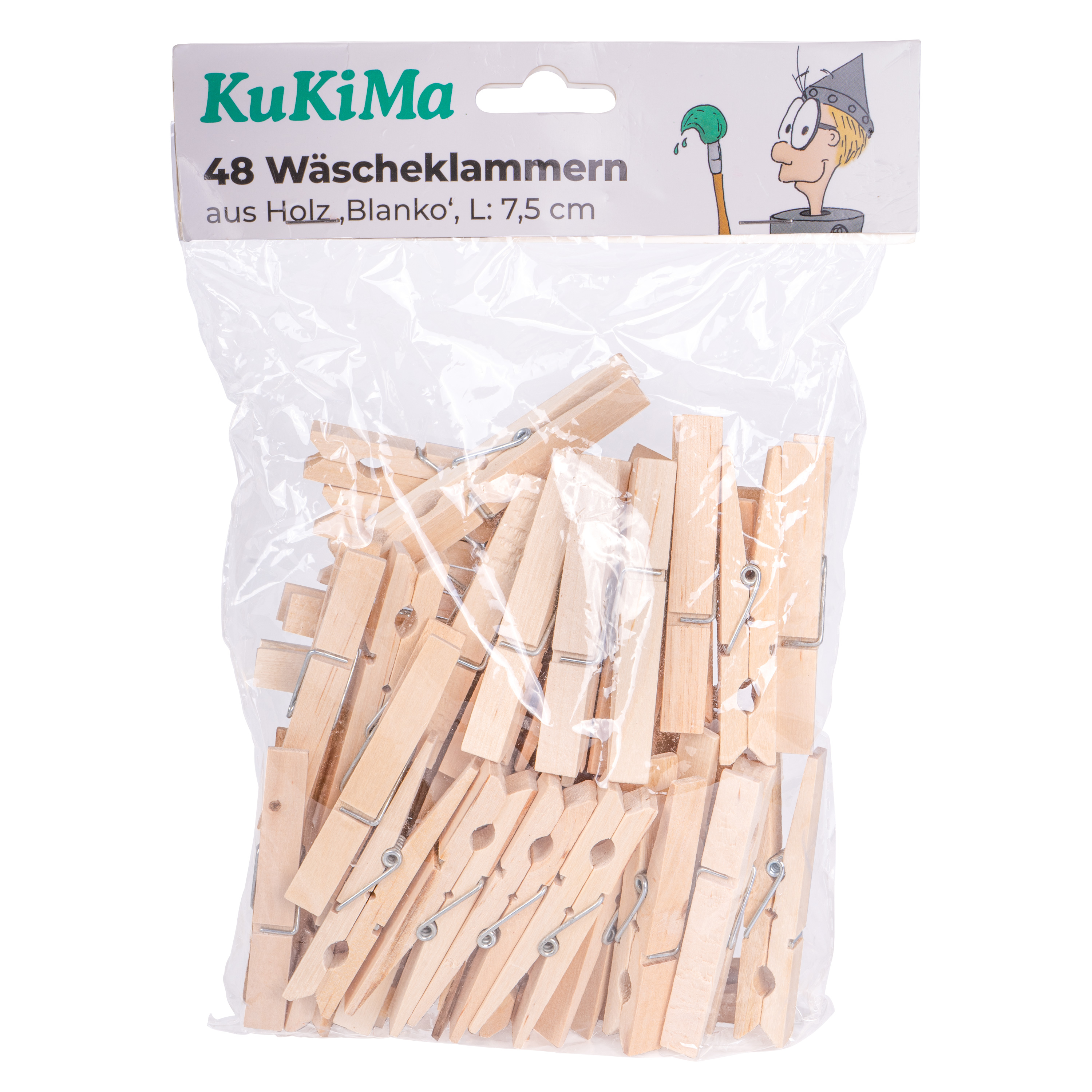 KuKiMa 48 Wäscheklammern aus Holz 'Blanko', L: 7,5 cm