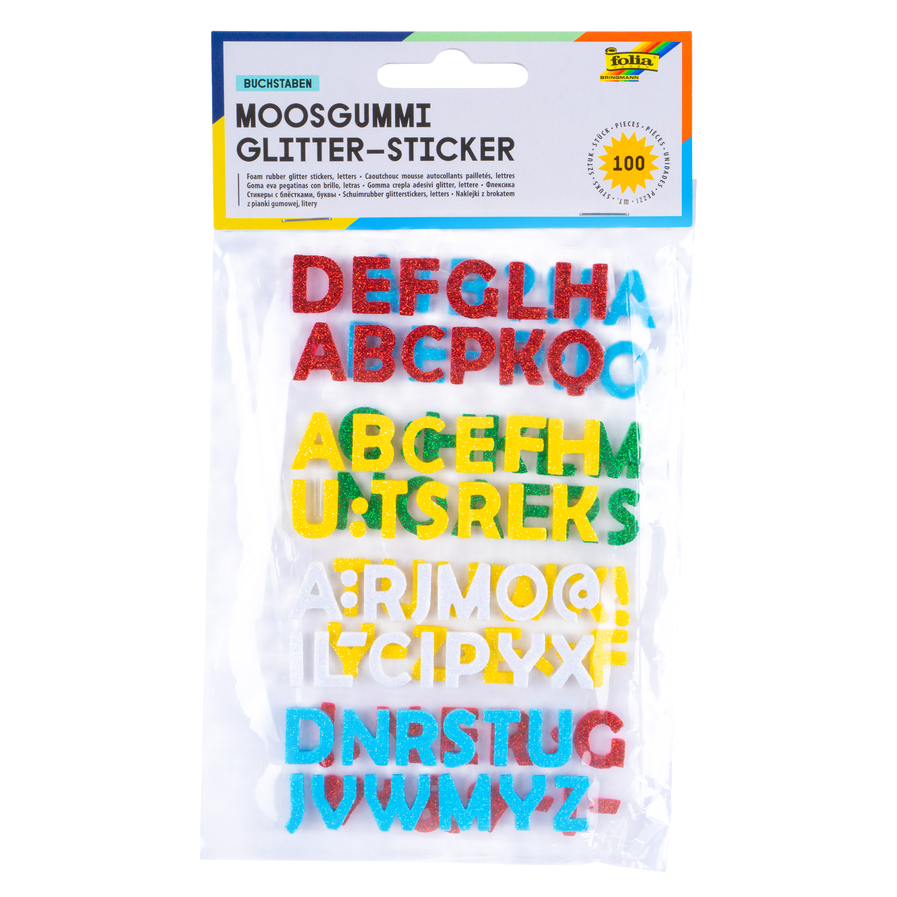 Moosgummi Glitter-Sticker 'Buchstaben', 100 Stück