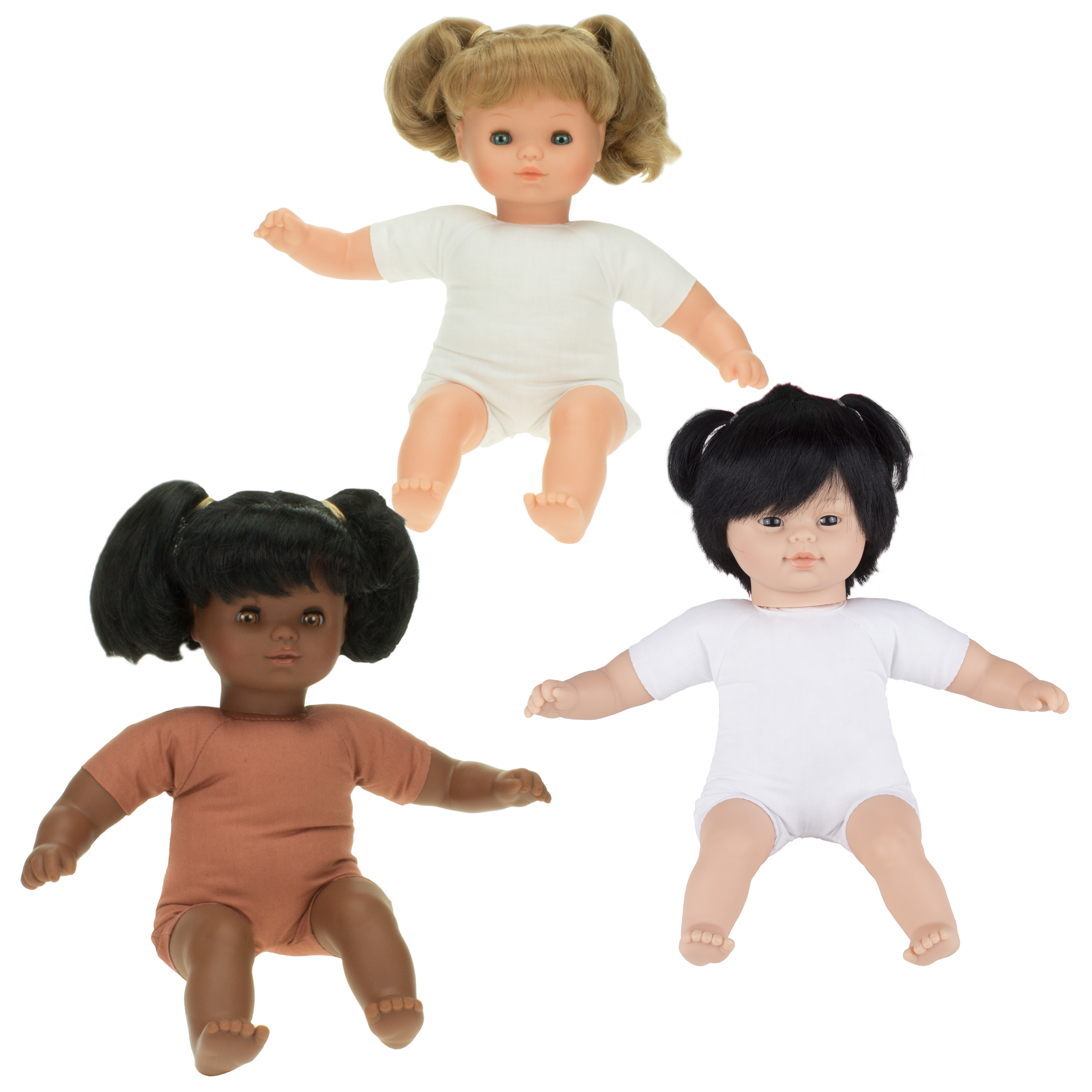 Babypuppen Weichkörper 'mit Haaren' 3er-Set, 30 cm