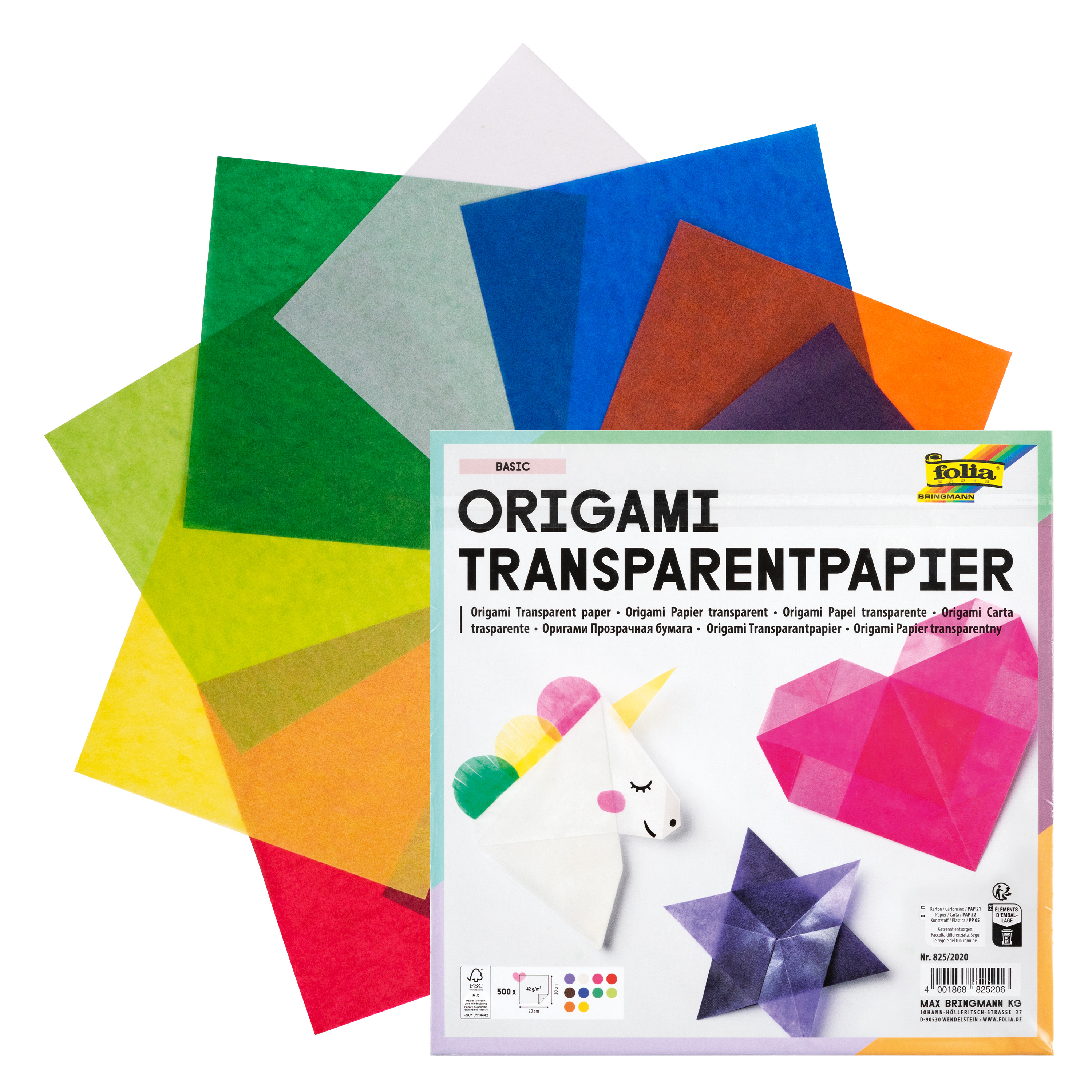 Origami Faltblätter Transparentpapier, 20 x 20 cm