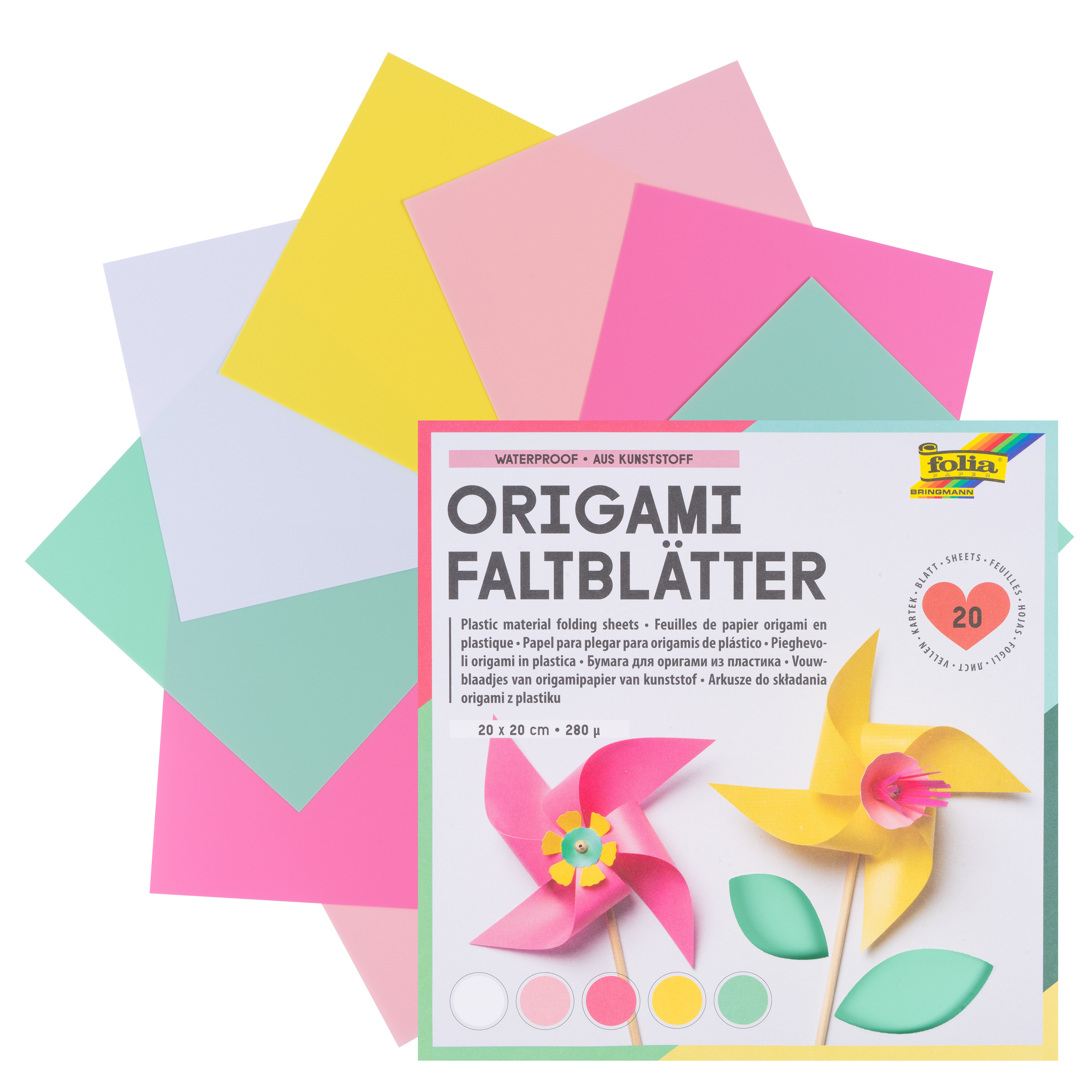 Origami Faltblätter aus Kunststoff 'Pastell', 20 x 20 cm