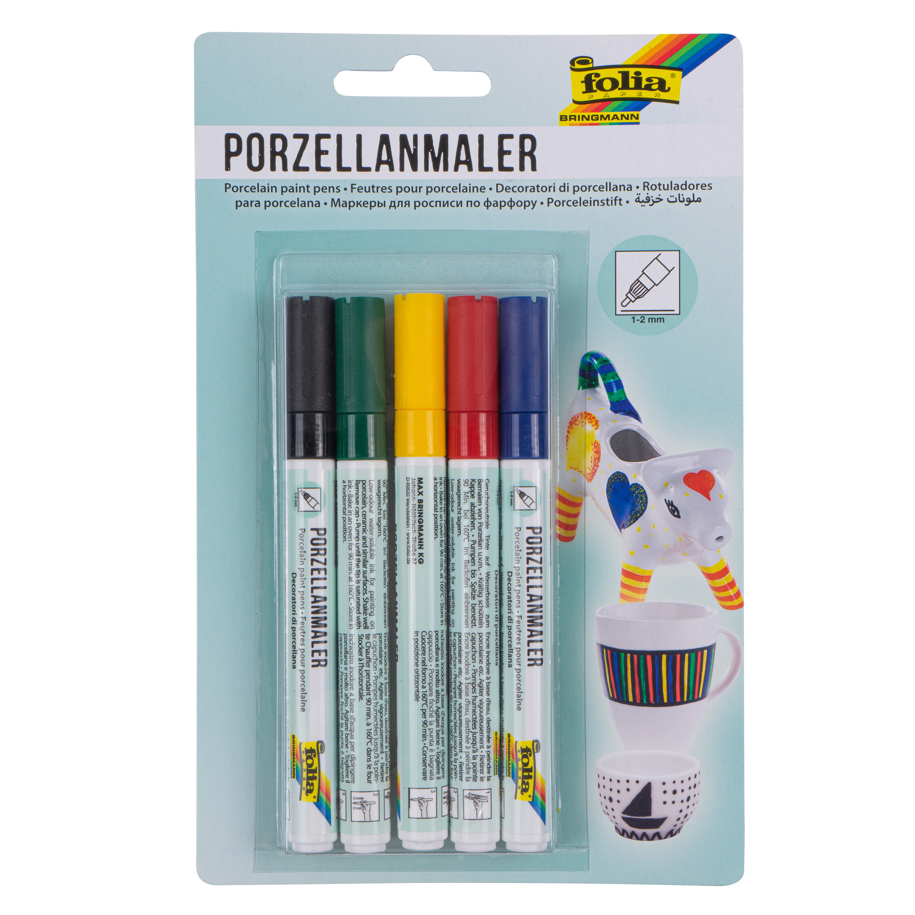 Porzellanmaler, 5 Stifte in 5 Farben