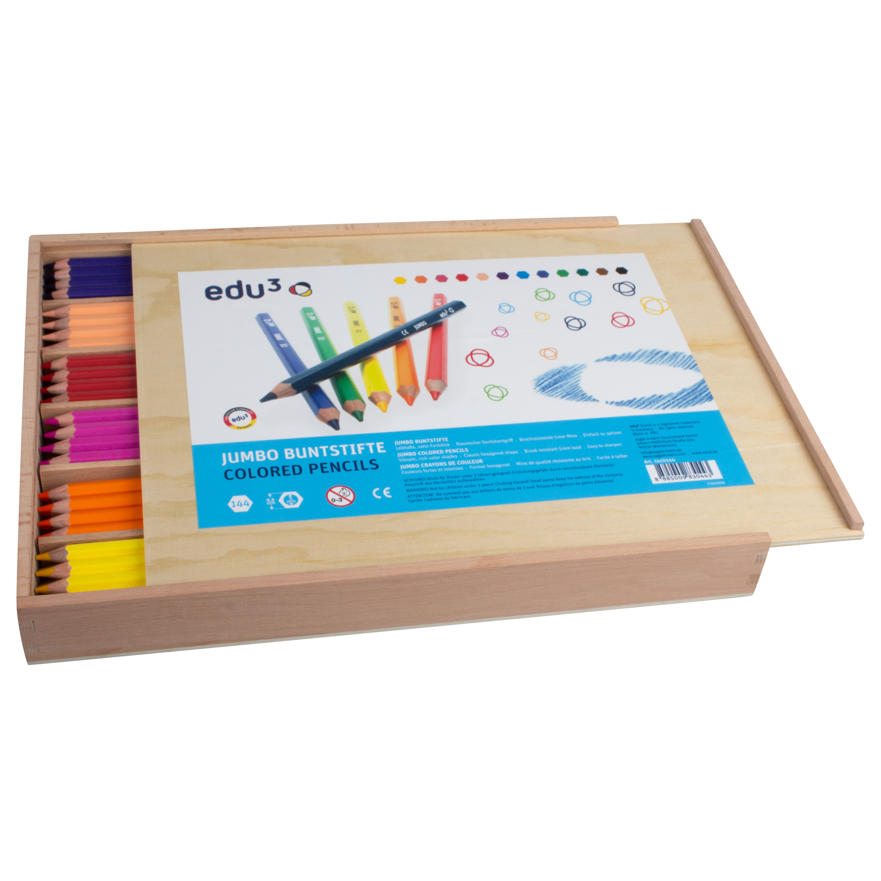 edu³ Basic Jumbo HEX '144er-Holzbox' in 12 Farben