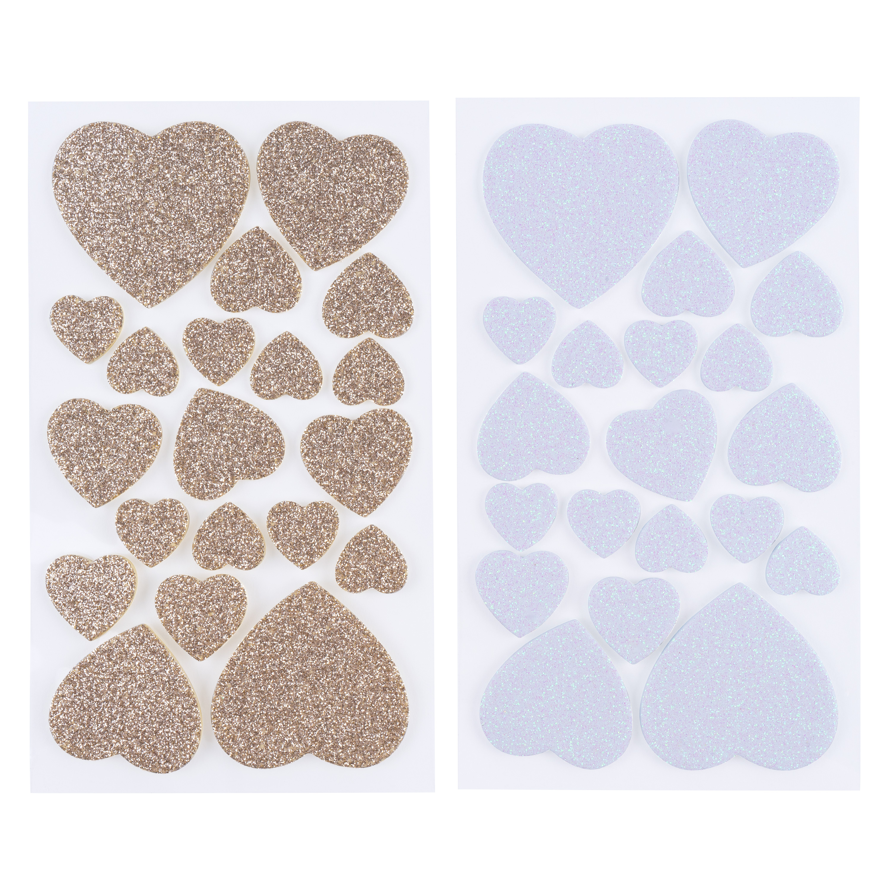 Moosgummi Glitter-Sticker „Herzen gold & silber“, 40 Sticker