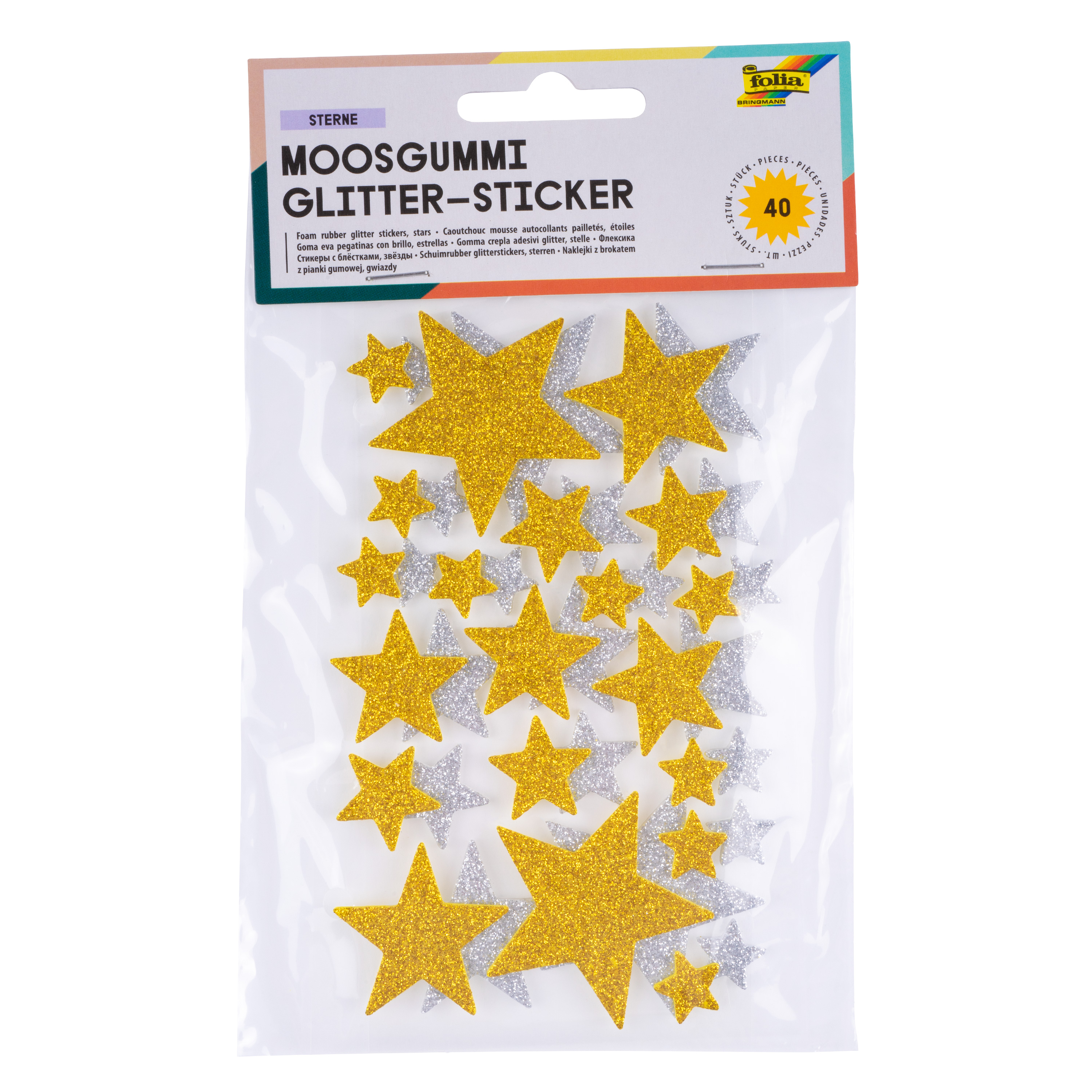 Moosgummi Glitter-Sticker 'Sterne', 40 Stück