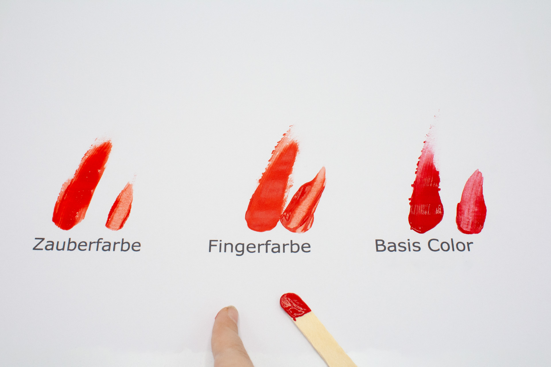 Auch mit Finger und Spatel lassen sich die Farben auftragen. Die Fingerfarbe ist hierfür prädestiniert, aber auch die beiden 