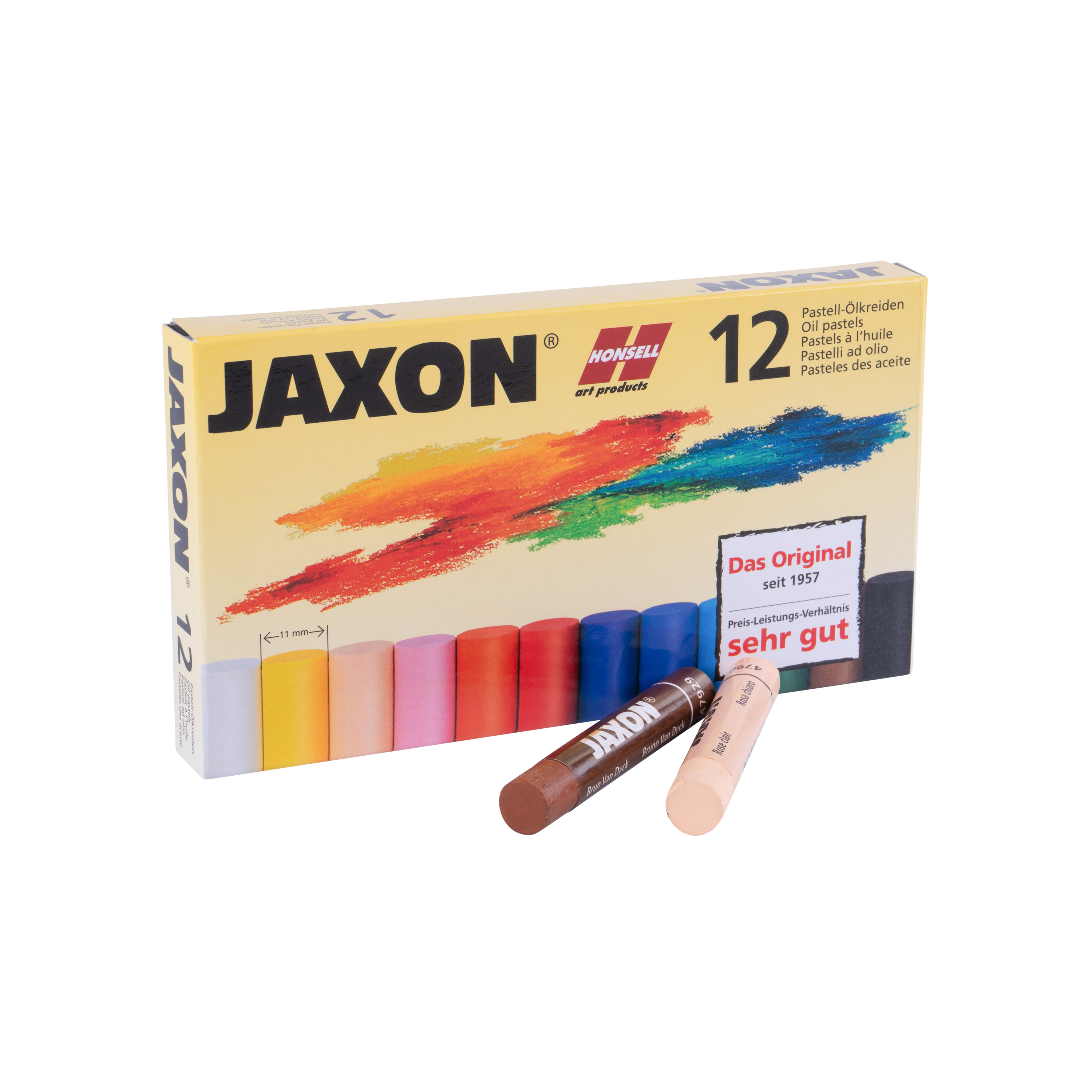 12er-Set Jaxon Ölpastellkreiden, 12 Farben sortiert, Ø 11 mm