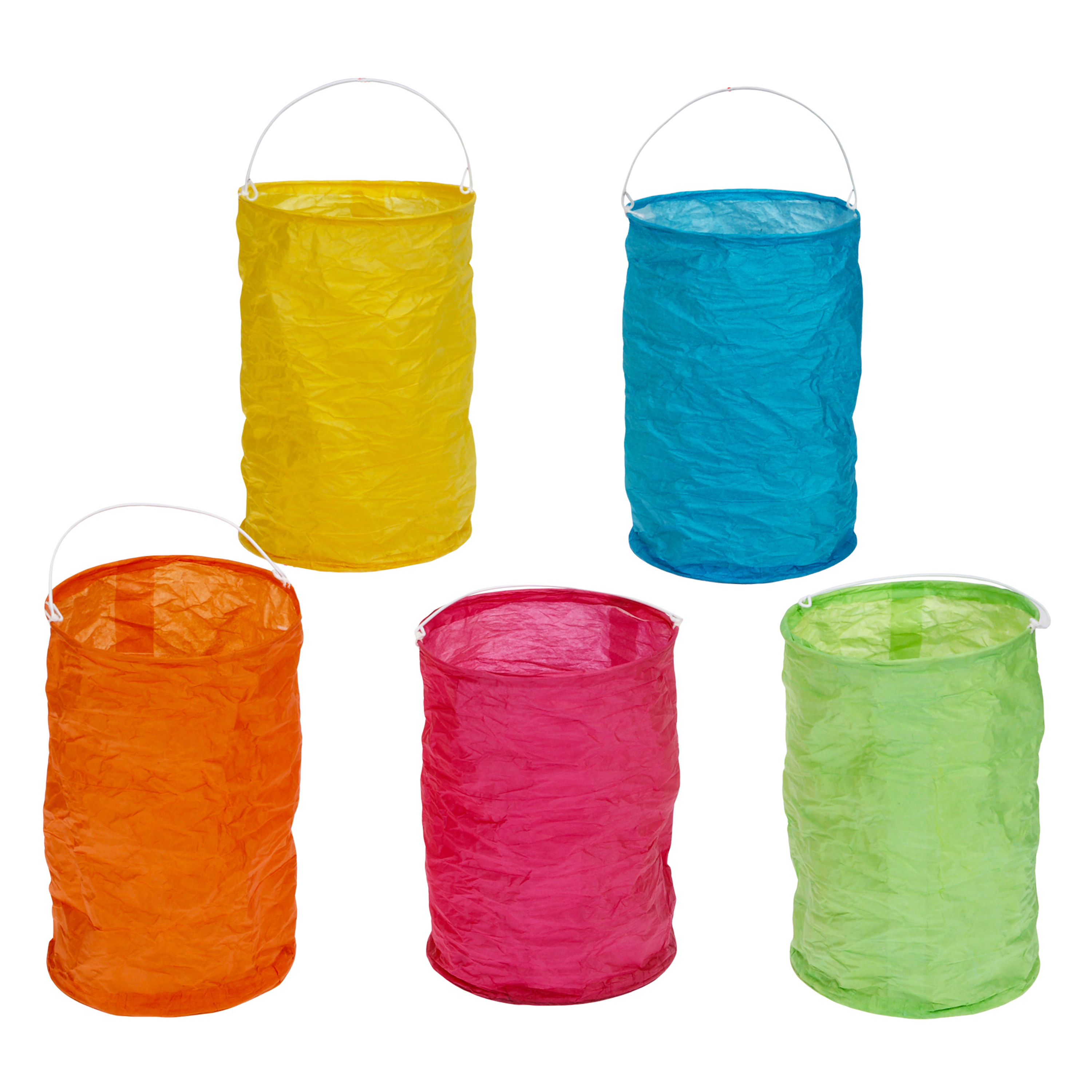 5 Papierlampions in Crash-Optik 'Zylinder', farbig, Ø 13 cm