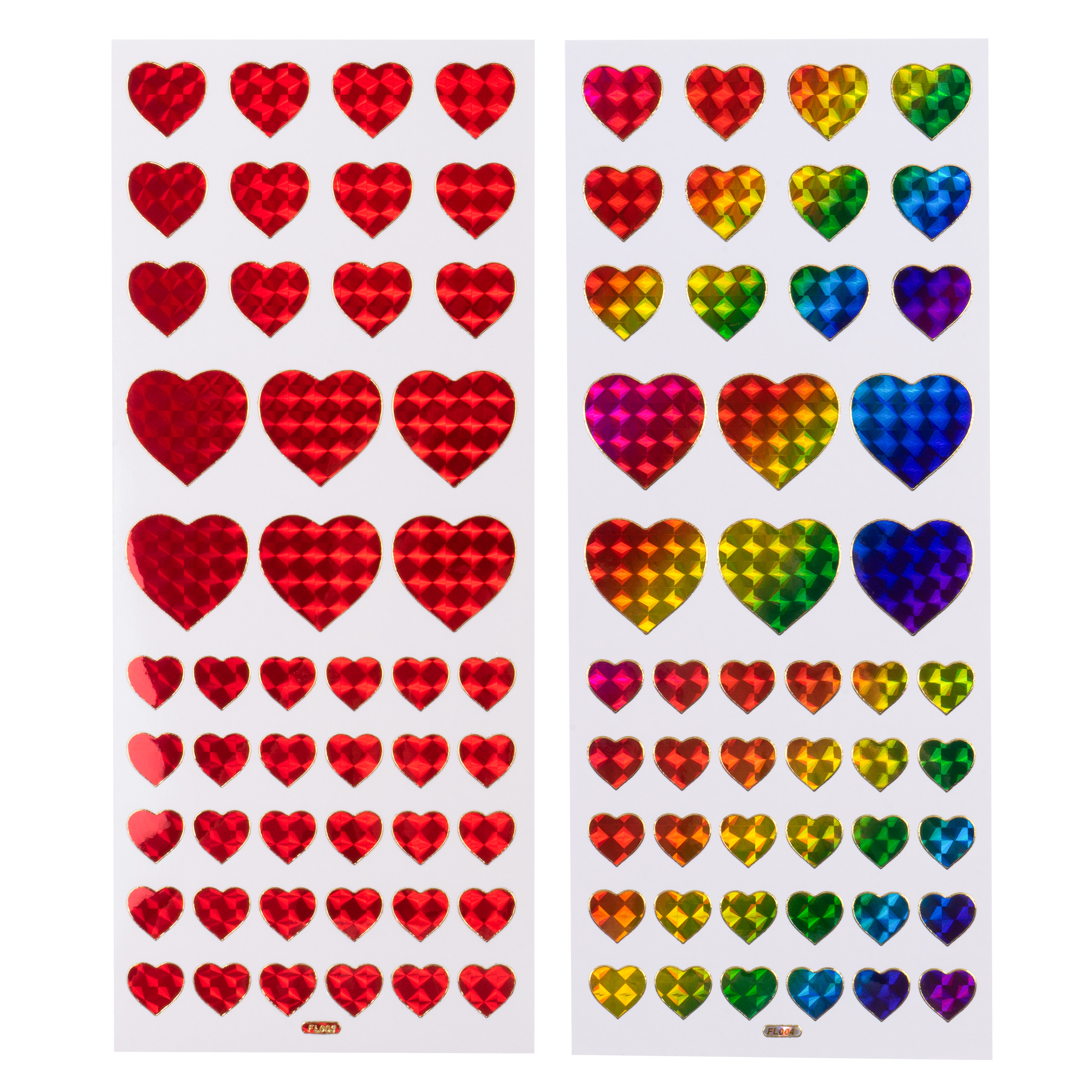 Holo-Sticker 'Herzen - rot & regenbogenfarbig', 96 Sticker