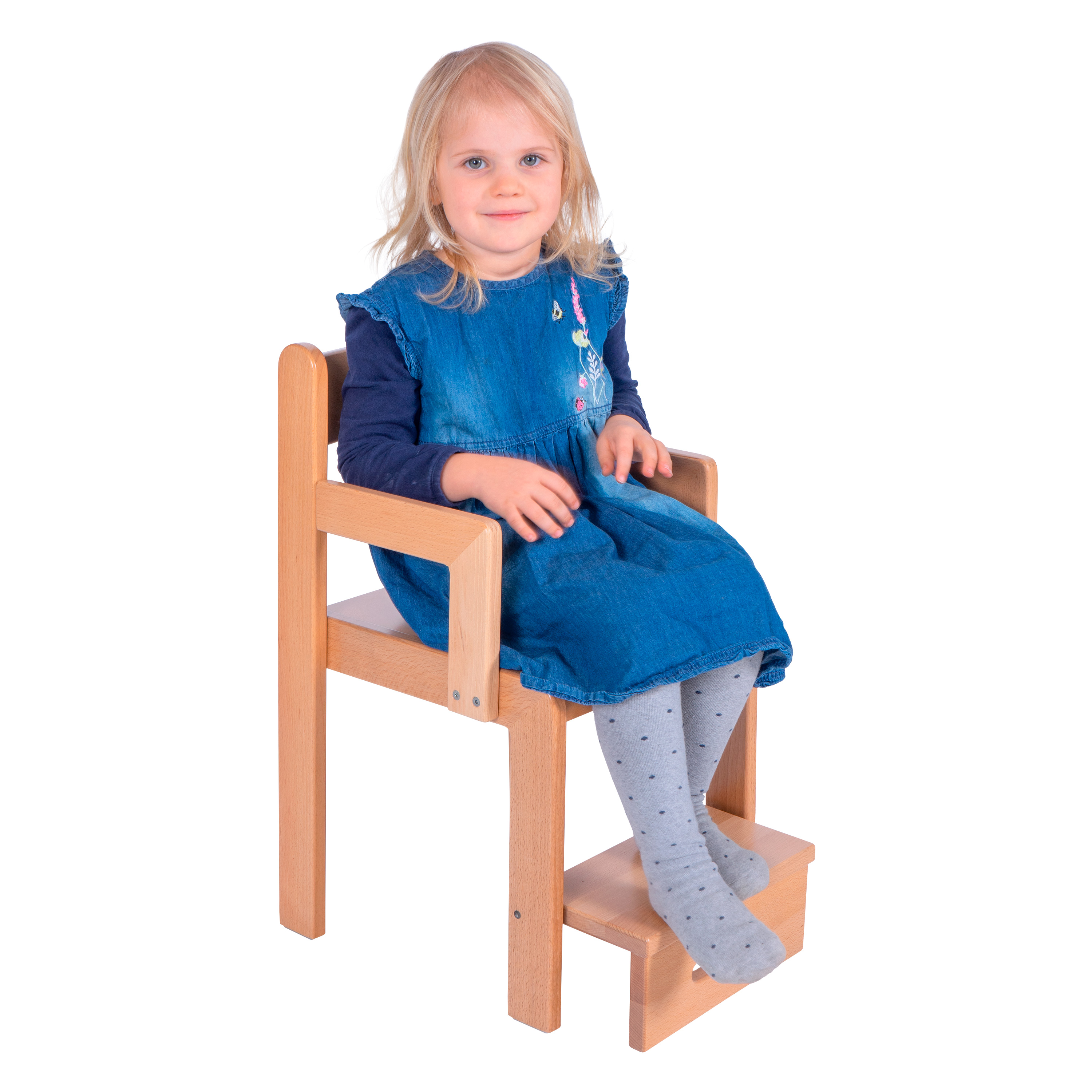 Stuhl JANNIS mit Klappfußbank & Armlehnen, Sitzhöhe 34/22 cm