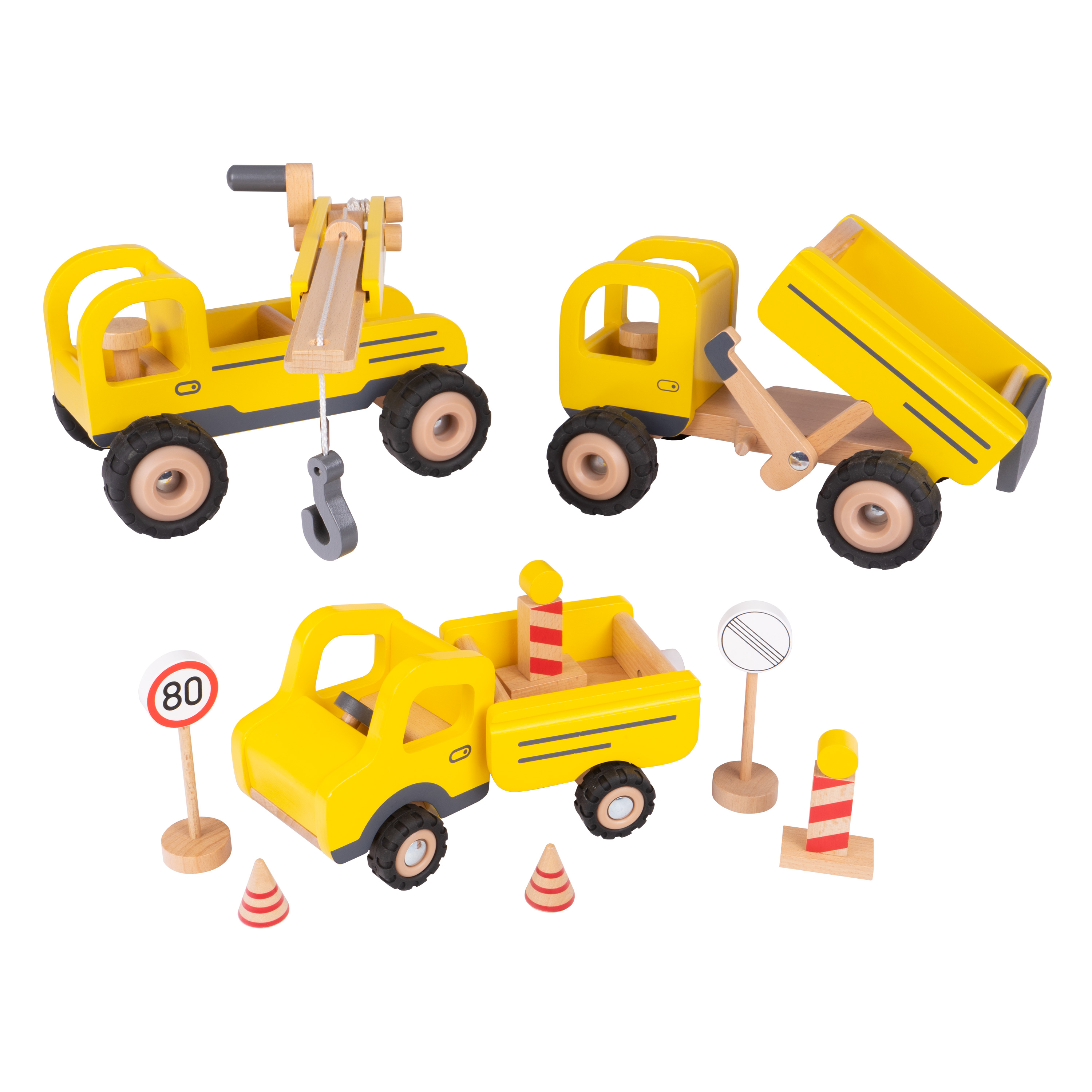 goki Klassik Holzfahrzeuge Set 1 ‚Straßenbau’, ab 3 Jahre