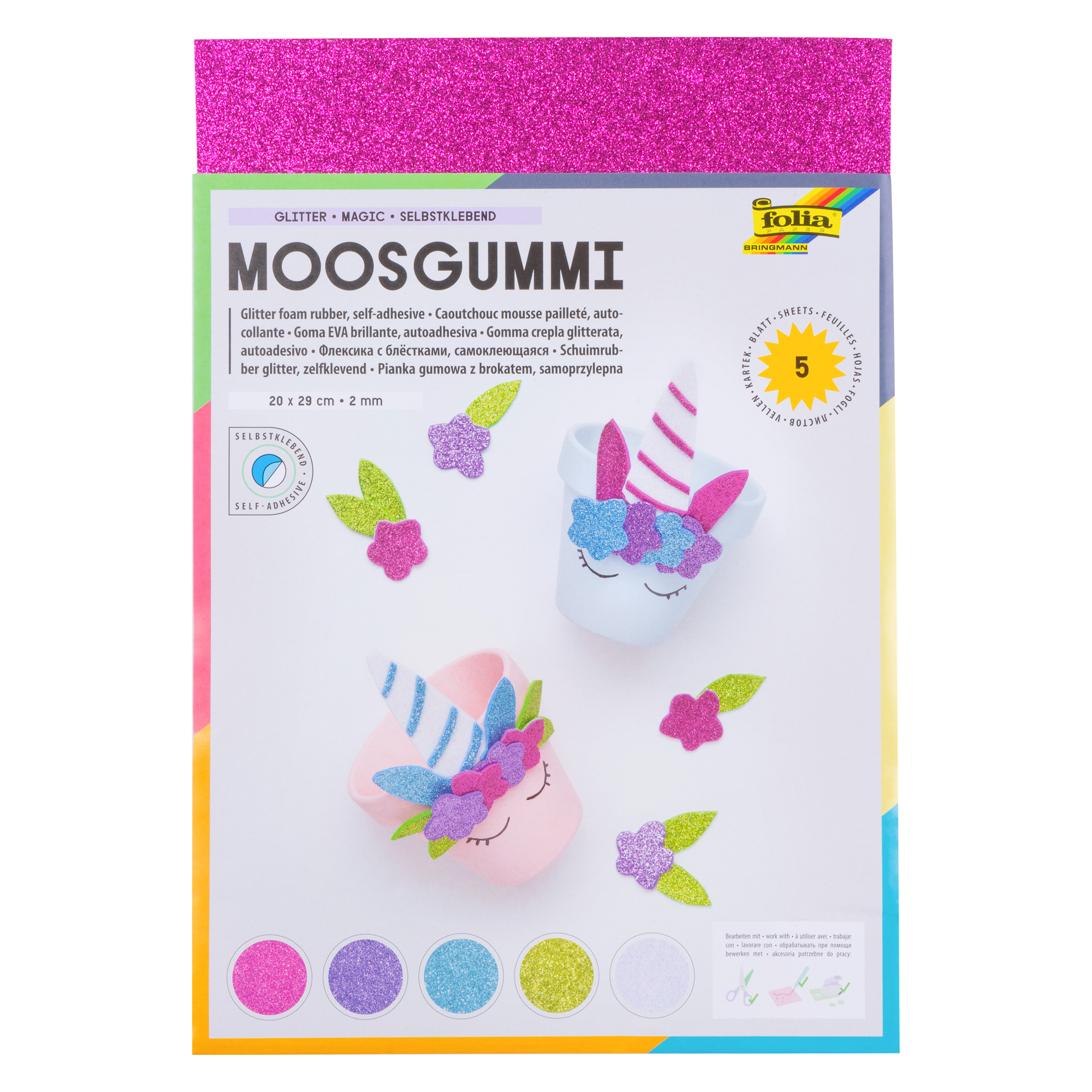 Glitter-Moosgummi 'Pastell-Farben', selbstklebend