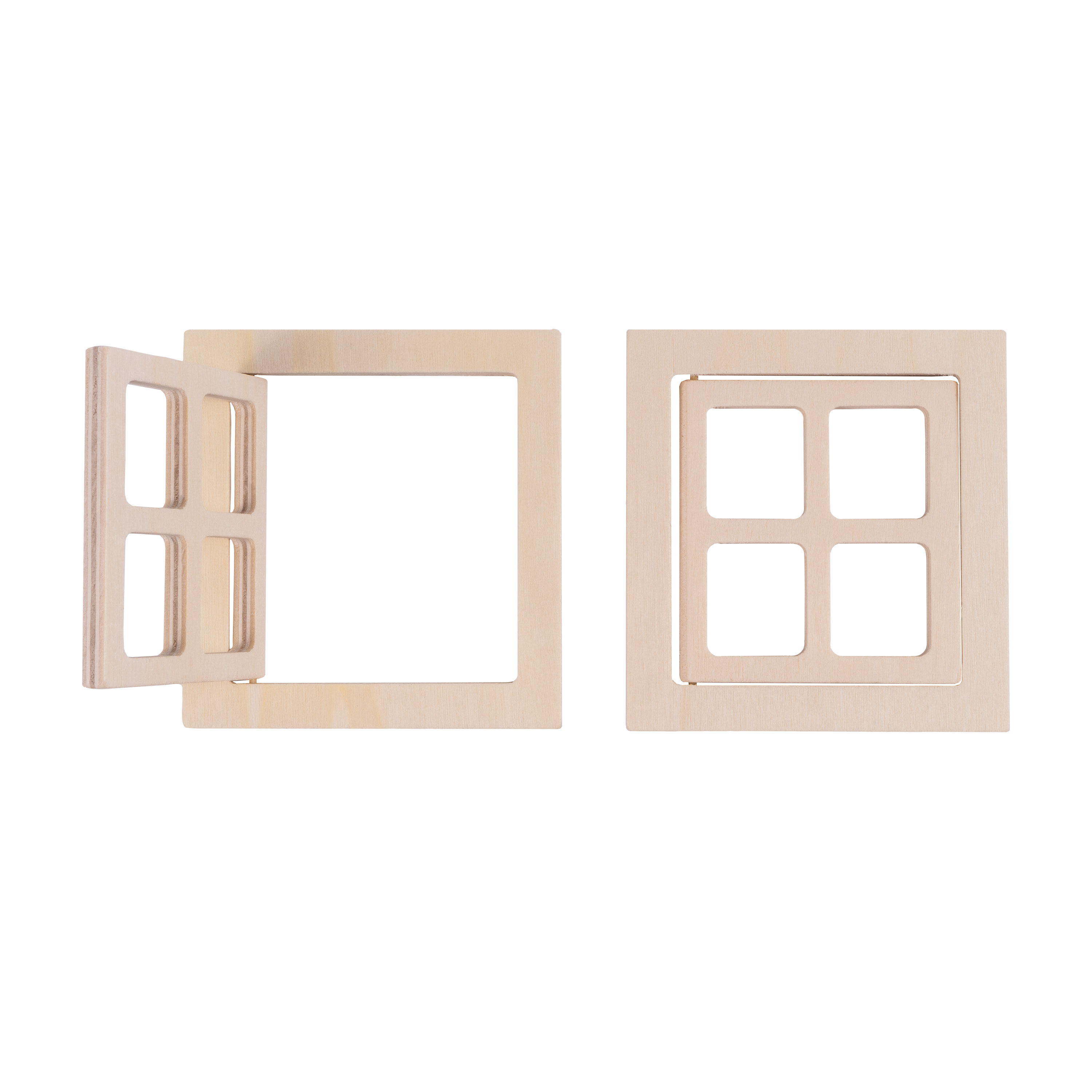Miniatur Holzfenster mit Rahmen, 2 Stück