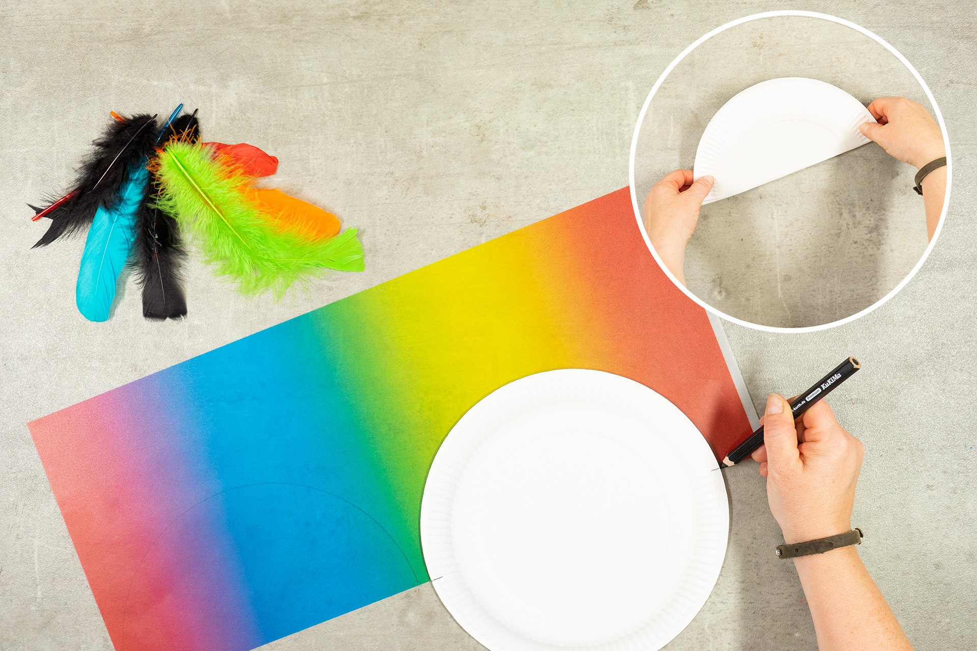 <p>Für verschiedene Farbschattierungen wähle ich einen Laternenzuschnitt 'Regenbogen' aus festem Transparentpapier. Ich nehme