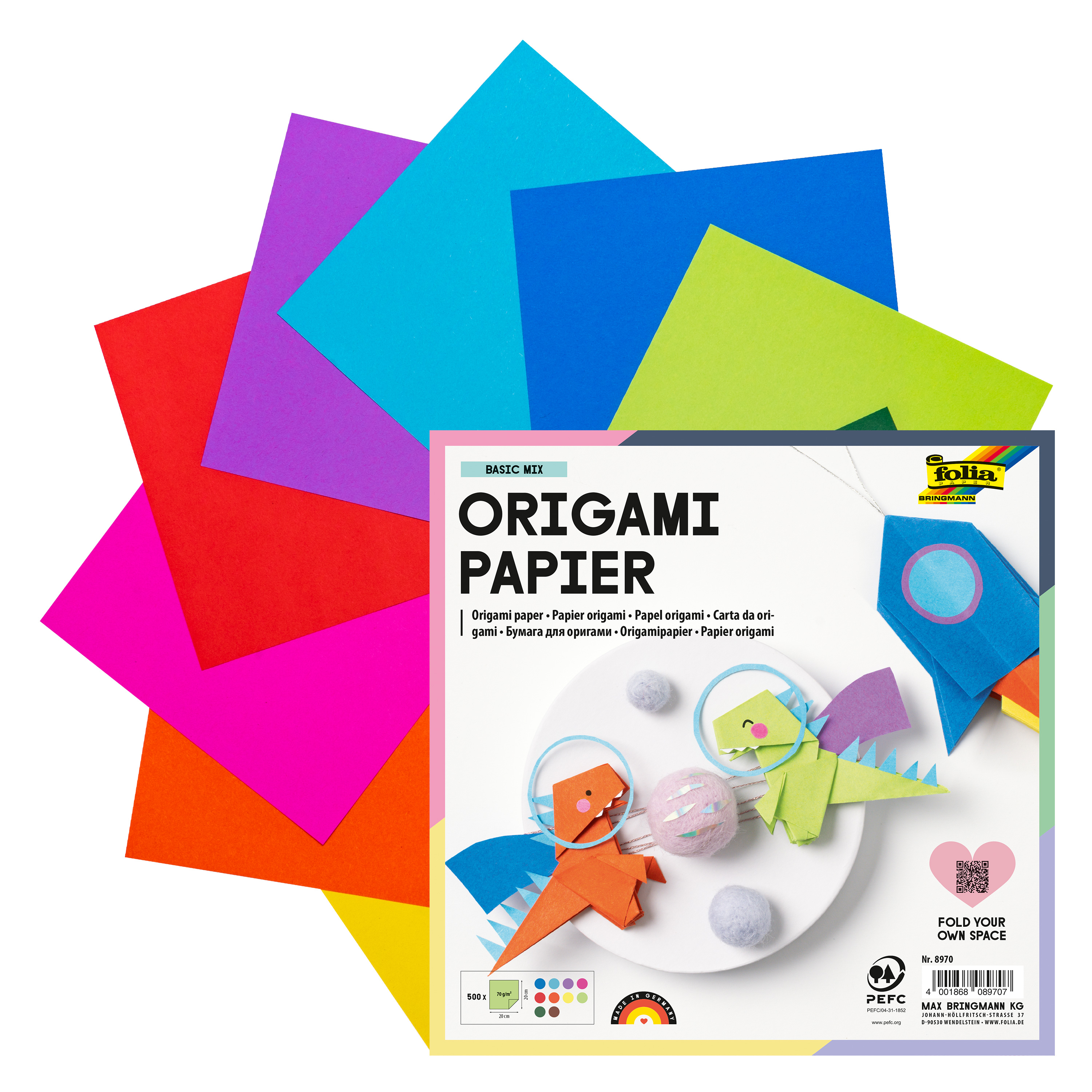 Origami Faltblätter Classic, 10 Farben, 20 x 20 cm
