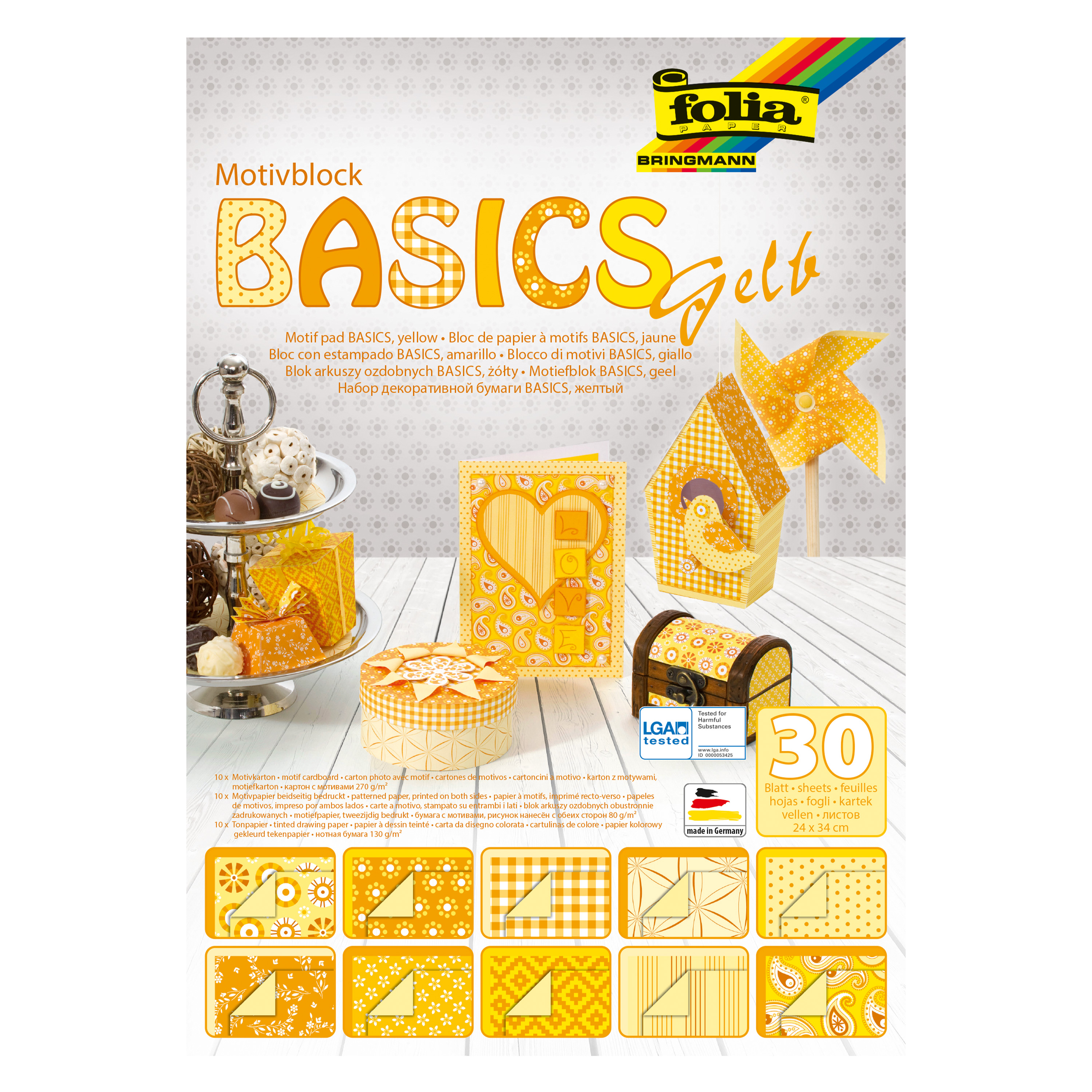 Motivpapier-Block 'Basics', gelb, 24 x 34 cm