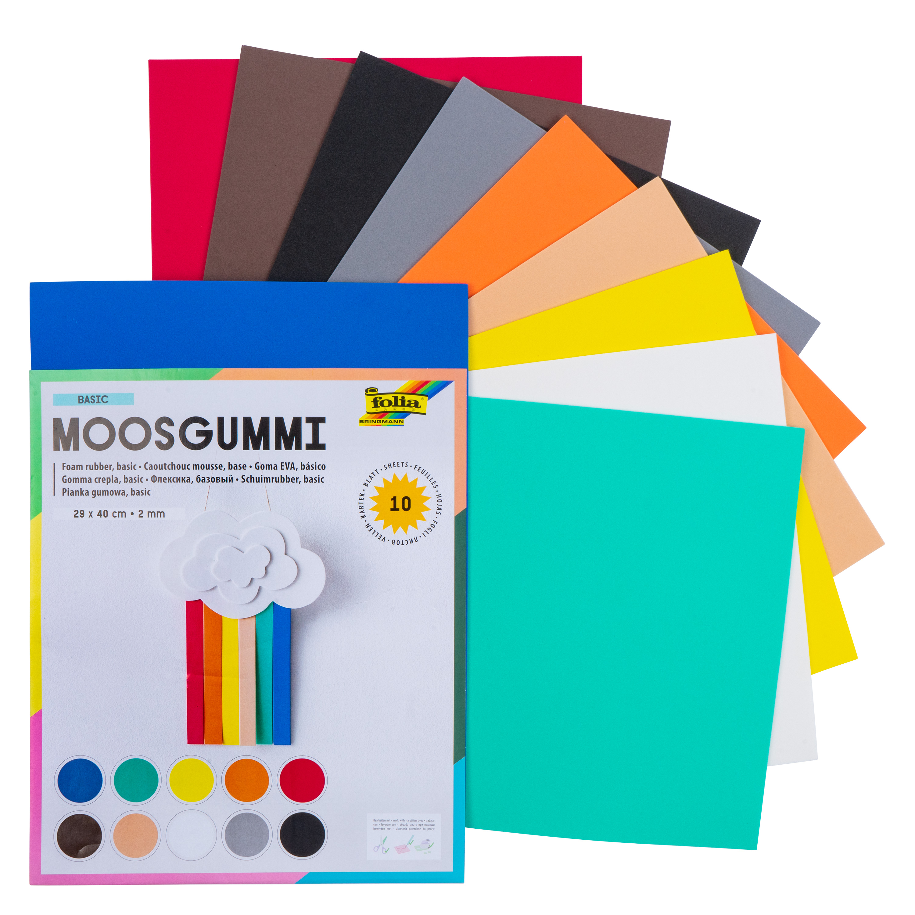 Moosgummi-Platten, 10 Stück in 10 Farben