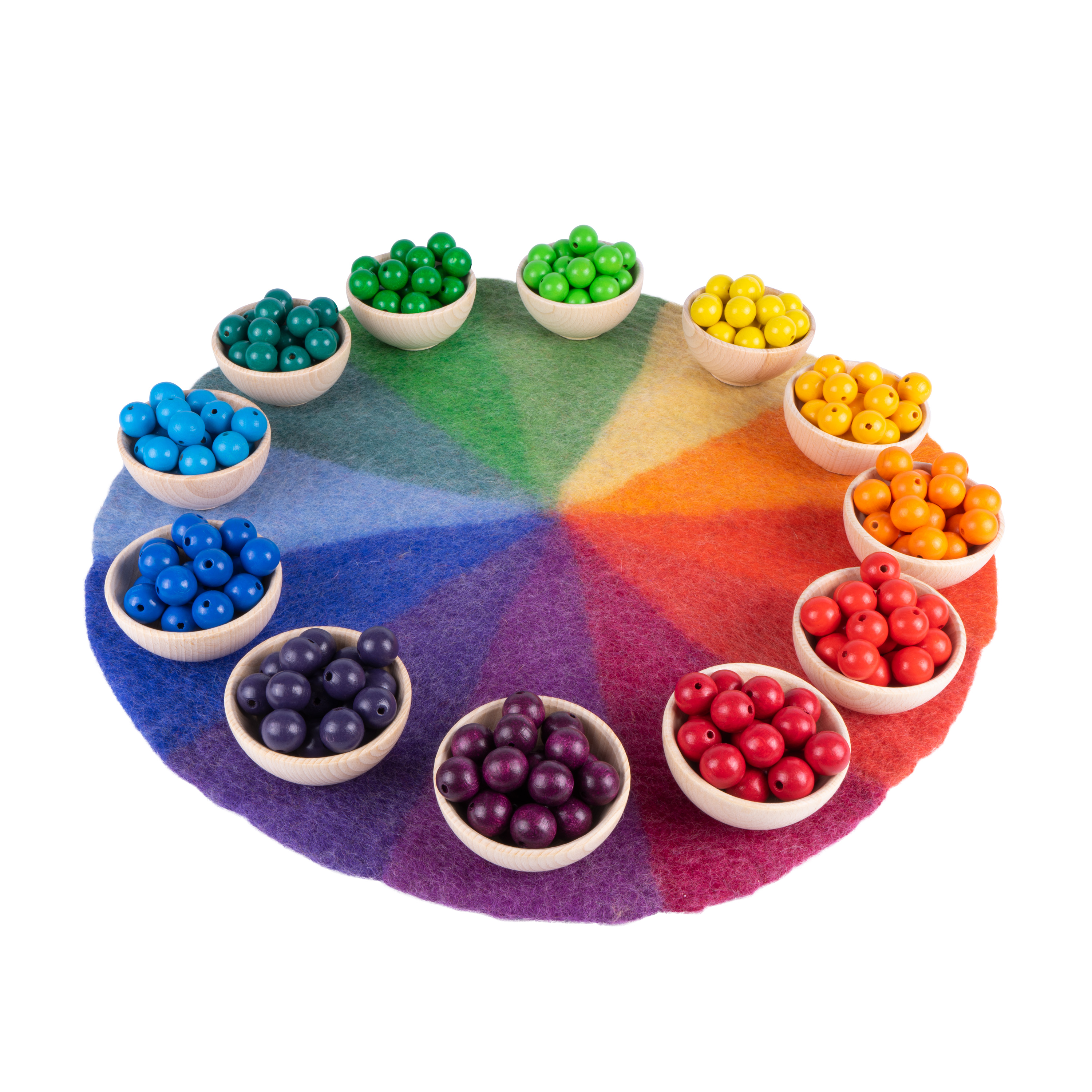 Filz-Farbkreis-Set mit Schalen und Holzperlen