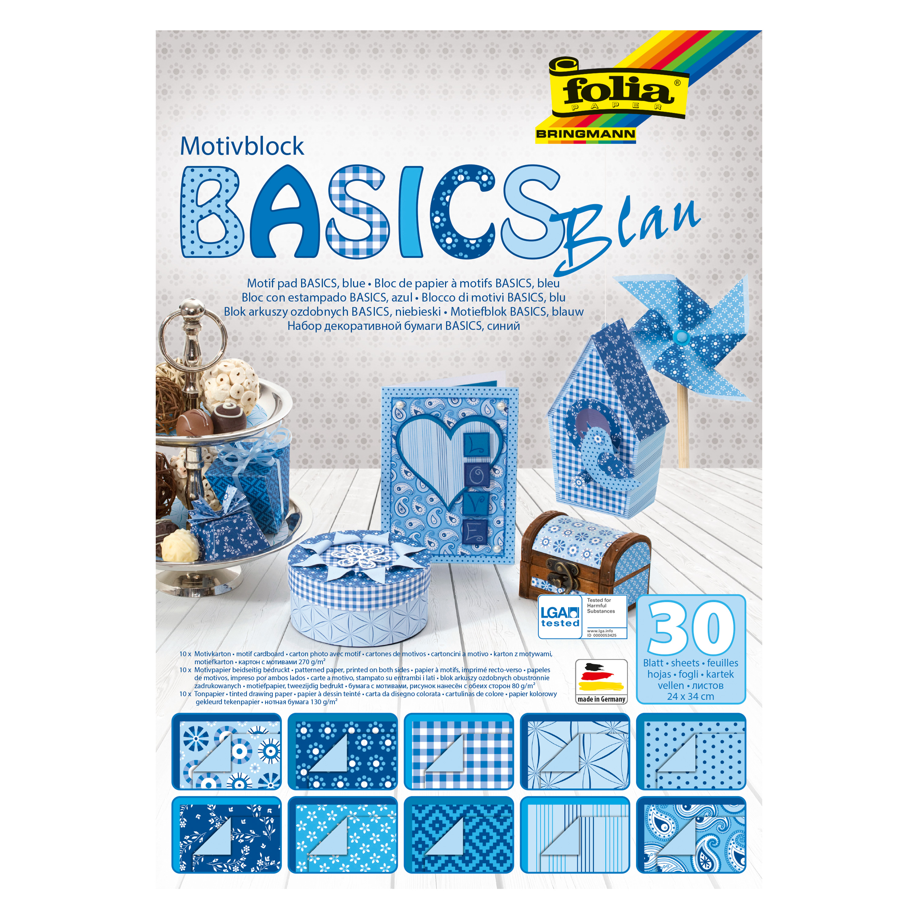 Motivpapier-Block 'Basics', blau, 24 x 34 cm