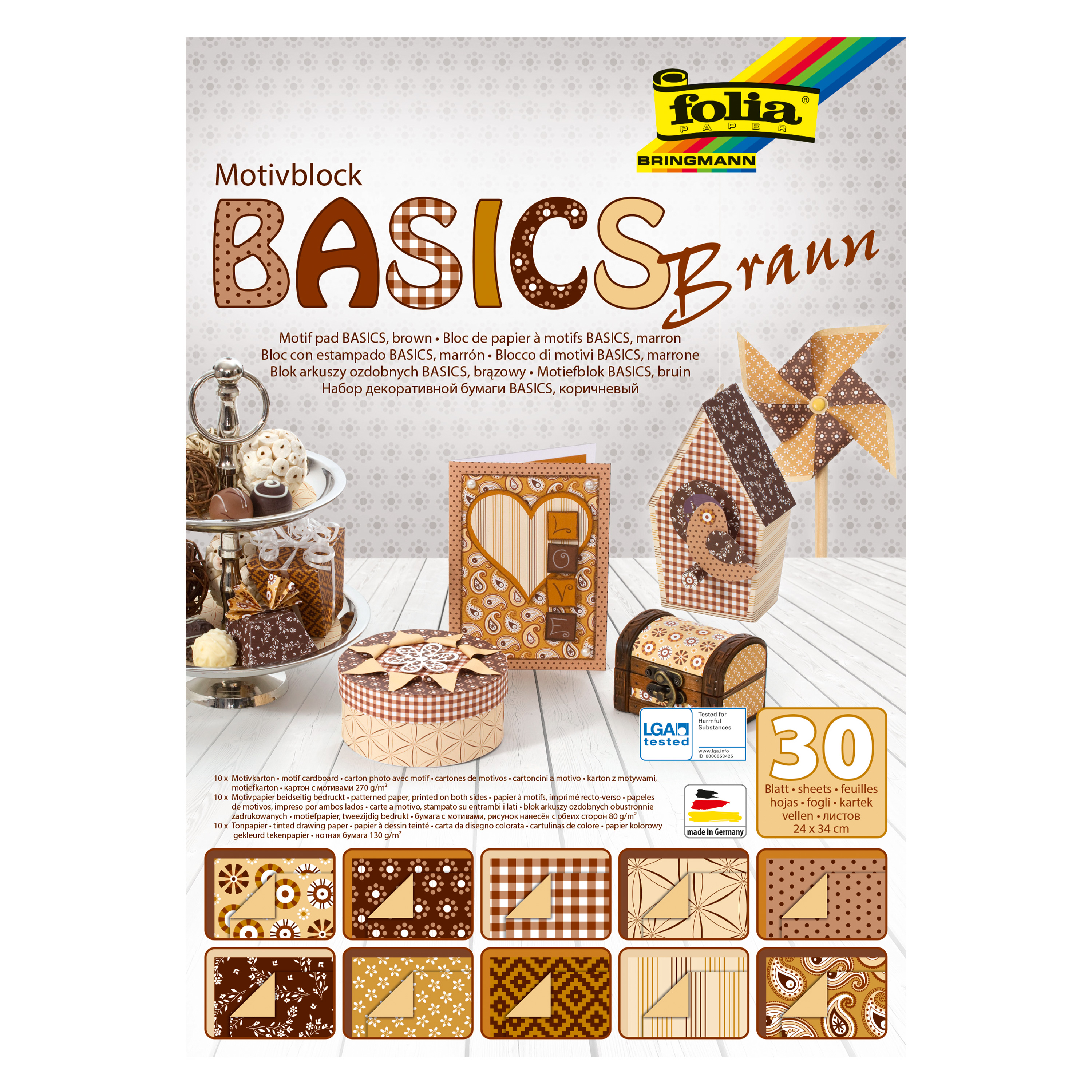 Motivpapier-Block 'Basics', braun, 24 x 34 cm