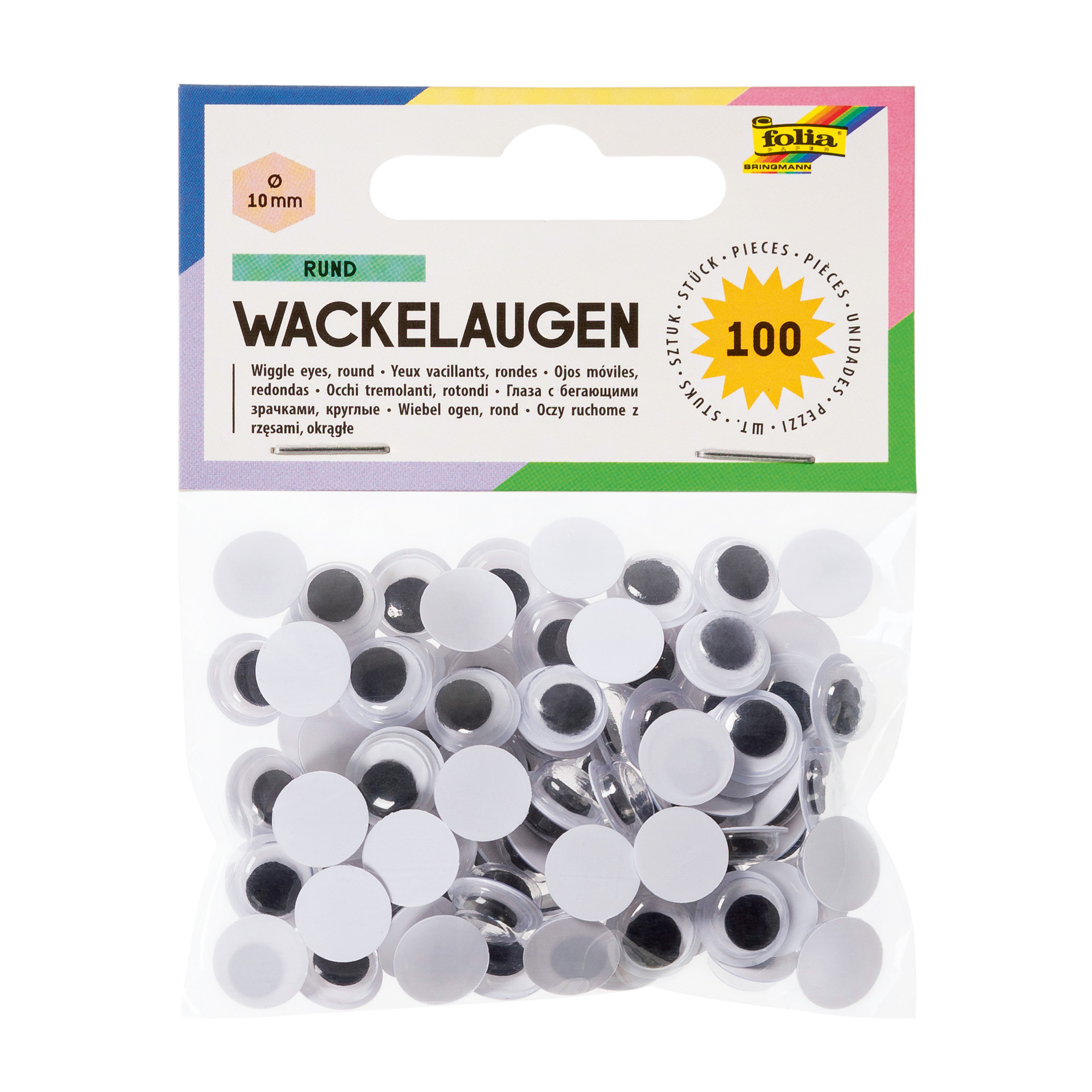 Wackelaugen rund, 100 Stück, Ø 10 mm