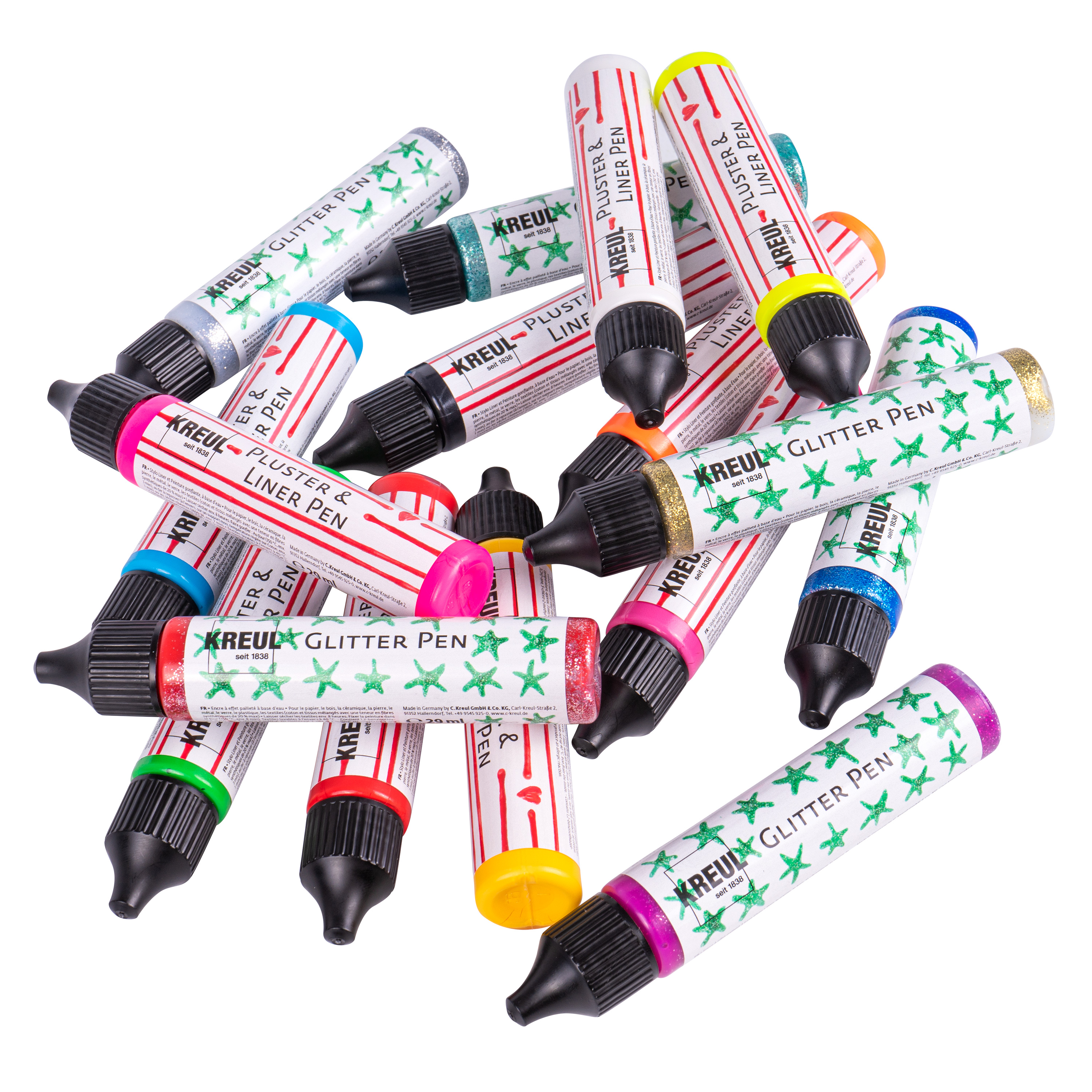 KREUL Pluster & Liner & Glitter Pens,  je 29 ml, 16er Set