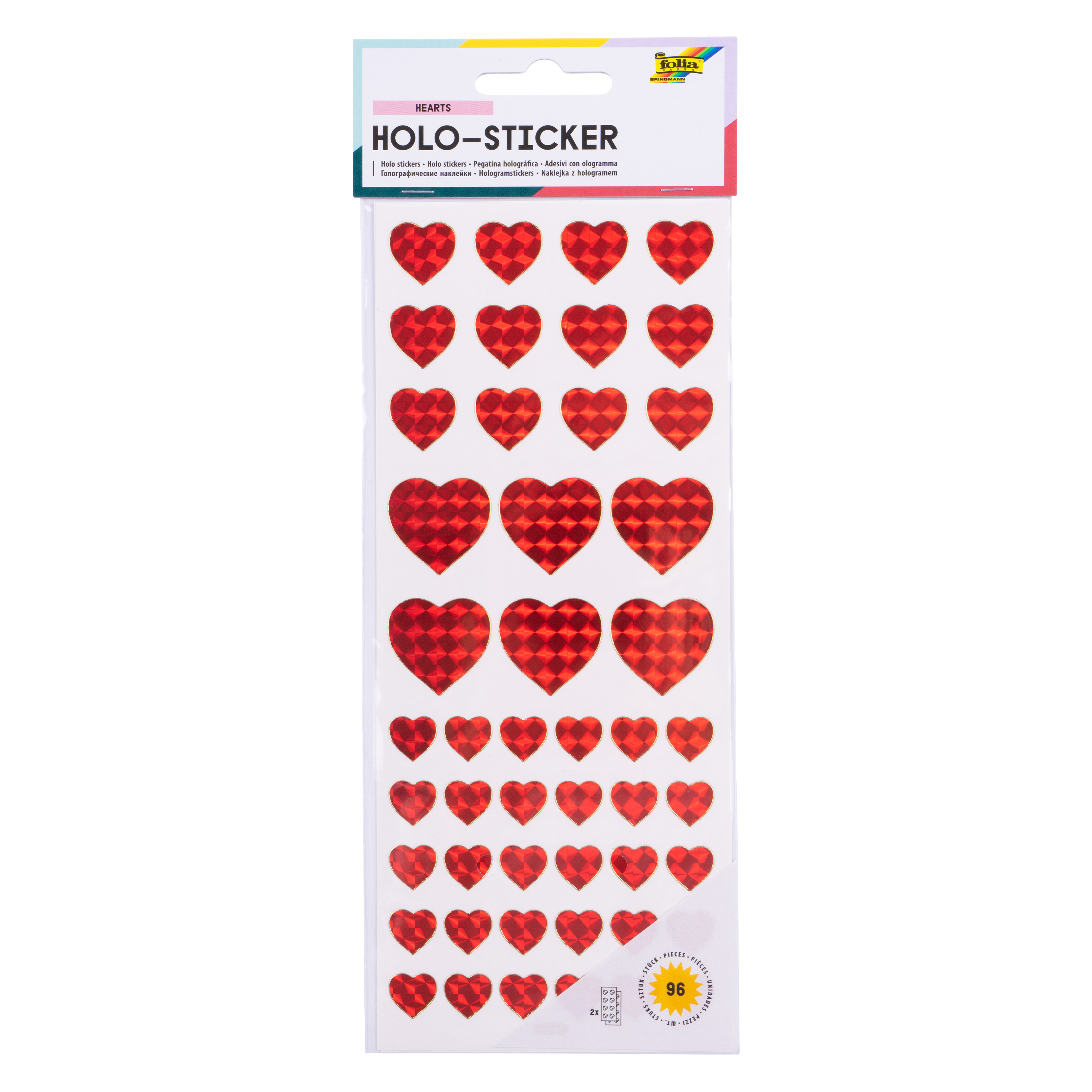 Holo-Sticker 'Herzen - rot & regenbogenfarbig', 96 Sticker